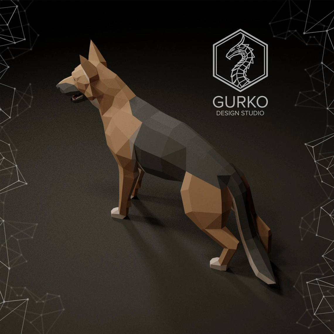 German Shepherd Papercraft, Dog, Pdf, Gurko, Pepakura, Template, 3D Origami, Paper Sculpture, Low Poly, DIY Craft