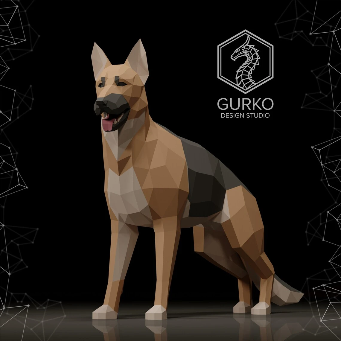 German Shepherd Papercraft, Dog, Pdf, Gurko, Pepakura, Template, 3D Origami, Paper Sculpture, Low Poly, DIY Craft