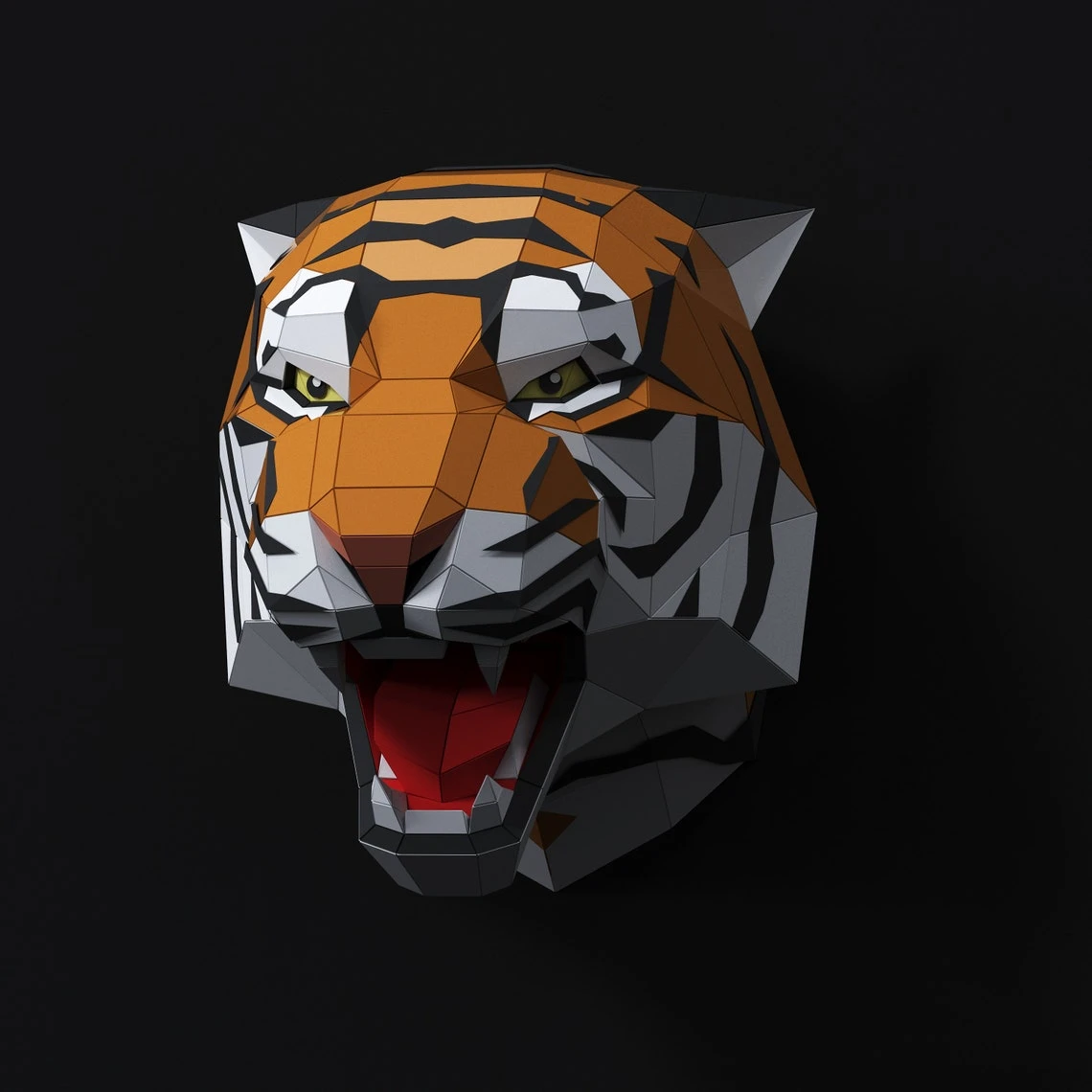 Angry Tiger Head Papercraft, Pdf, Gurko, Pepakura, Template, 3D Origami, Paper Sculpture, Low Poly, DIY Craft