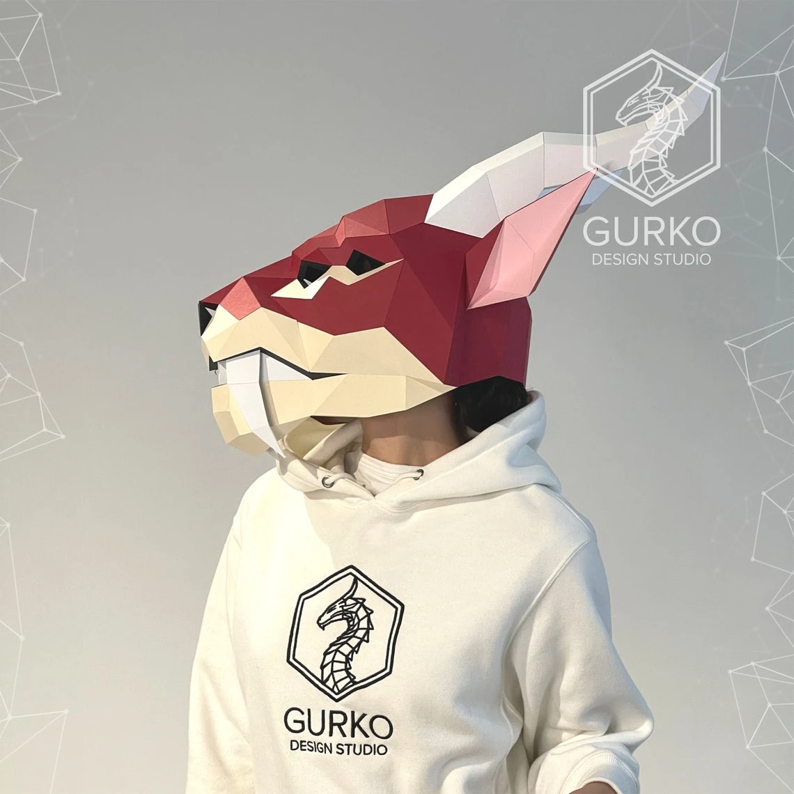 Chimera Mask Papercraft, Cat Mask, Pdf, Gurko, Pepakura, Template, 3D Origami, Paper Sculpture, Low Poly, DIY Craft