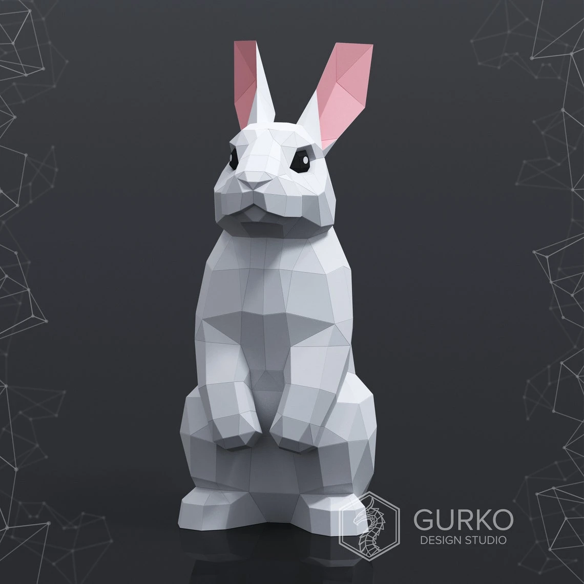 Standing Rabbit Papercraft, Hare, Pdf, Gurko, Pepakura, Template, 3D Origami, Paper Sculpture, Low Poly, DIY Craft