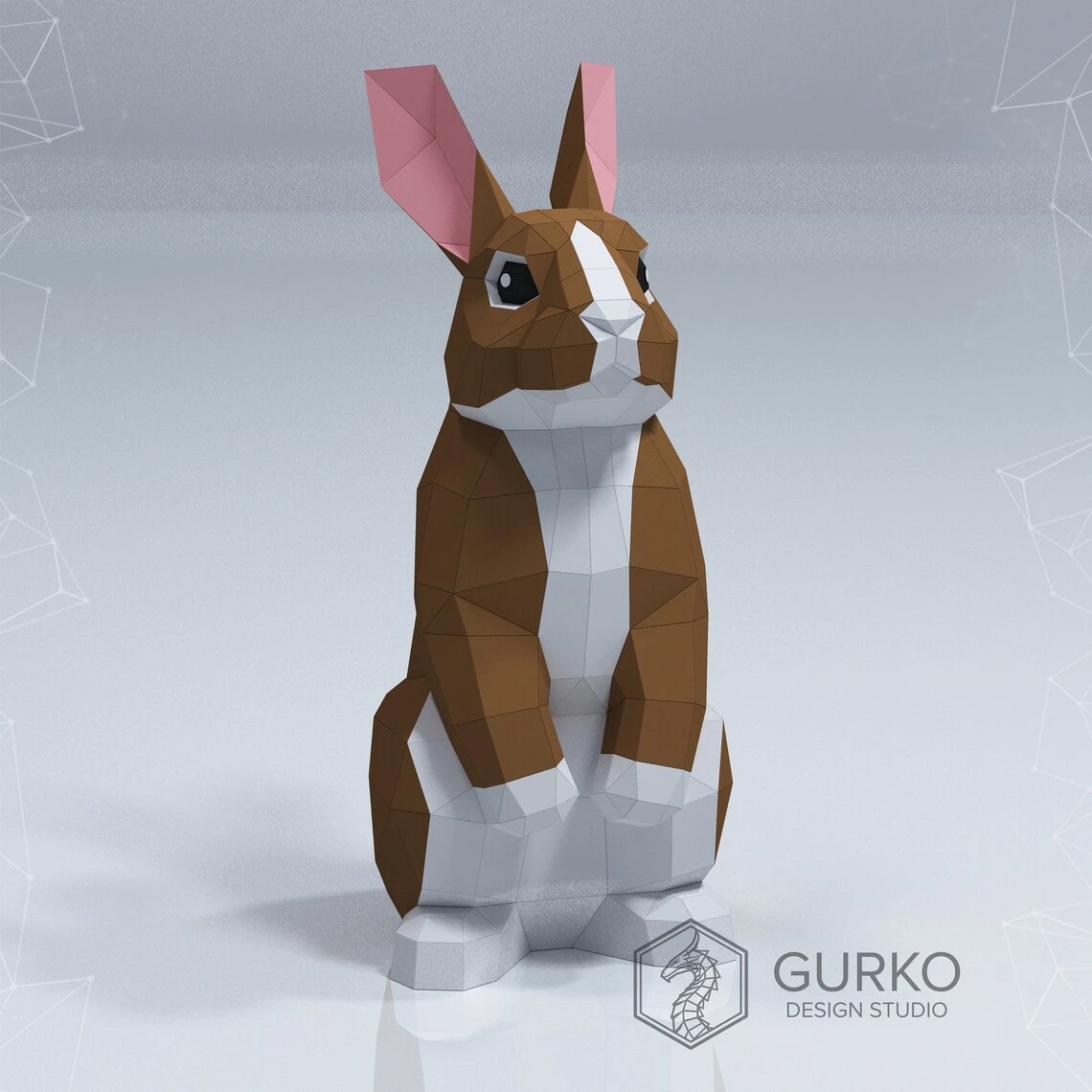 Standing Rabbit Papercraft, Hare, Pdf, Gurko, Pepakura, Template, 3D Origami, Paper Sculpture, Low Poly, DIY Craft