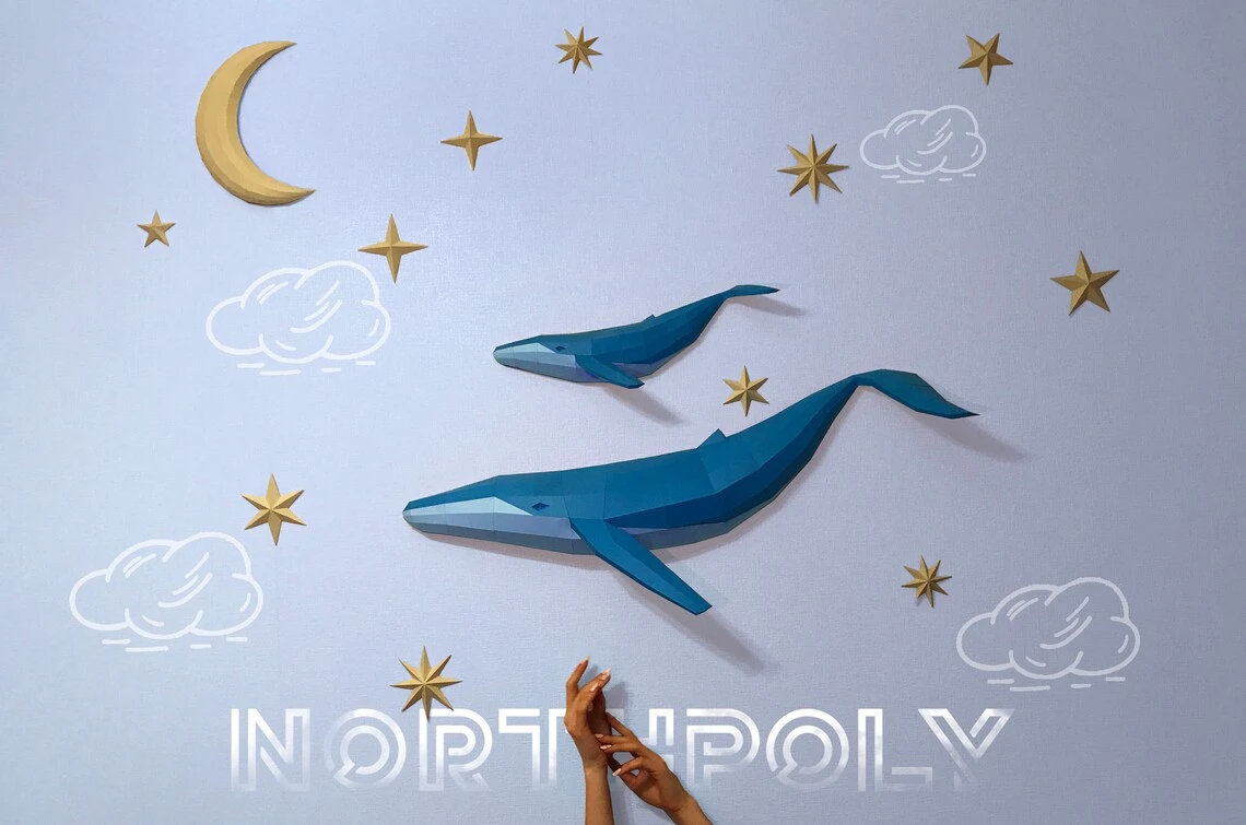 Whales And Stars Papercraft, Pdf, Gurko, 3D Origami, Paper Sculpture, Low Poly, DIY, Pepakura, DIY Craft, DIY origami