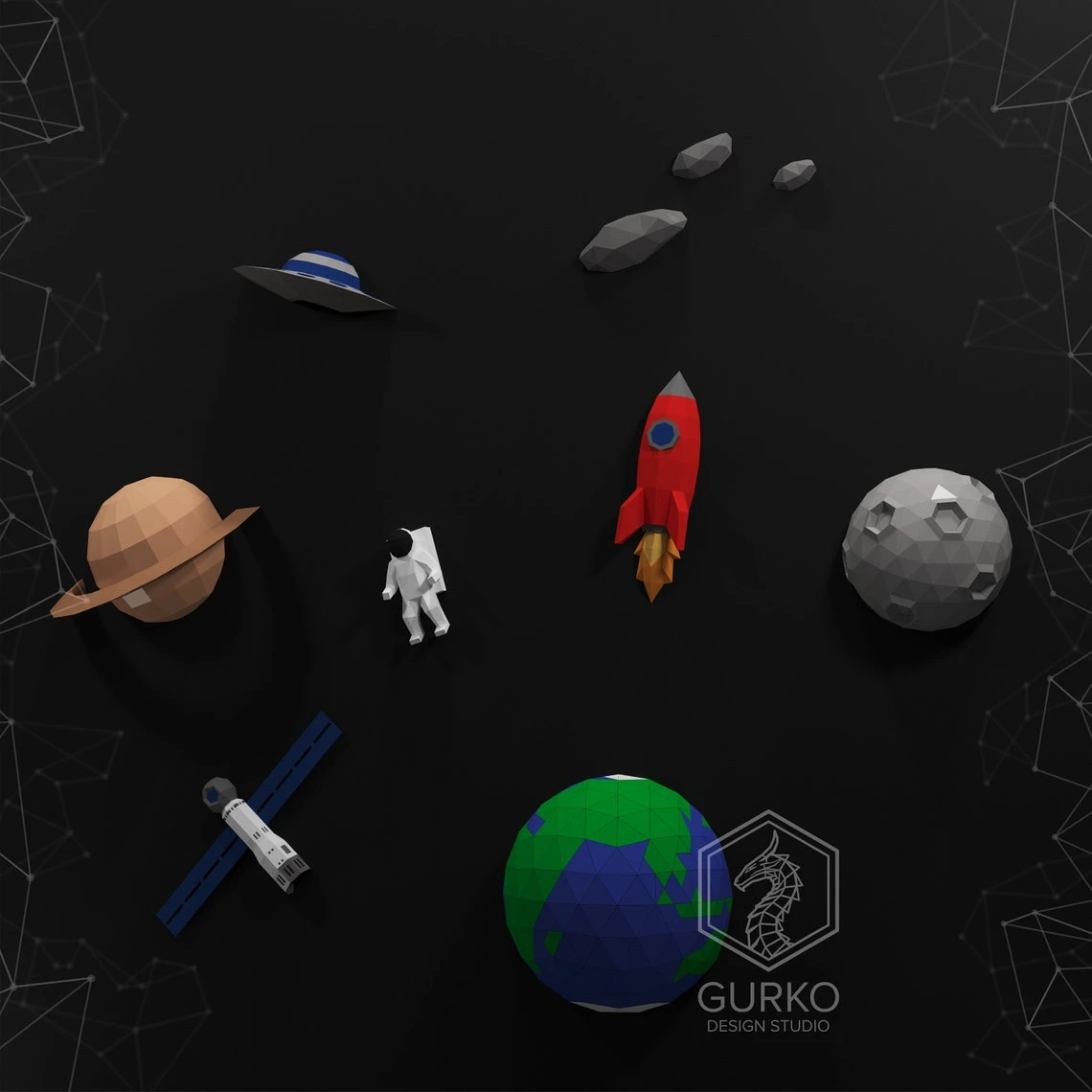 Space Papercraft, Pdf, Gurko, Pepakura, Template, 3D Origami, Paper Sculpture, Low Poly, DIY Craft