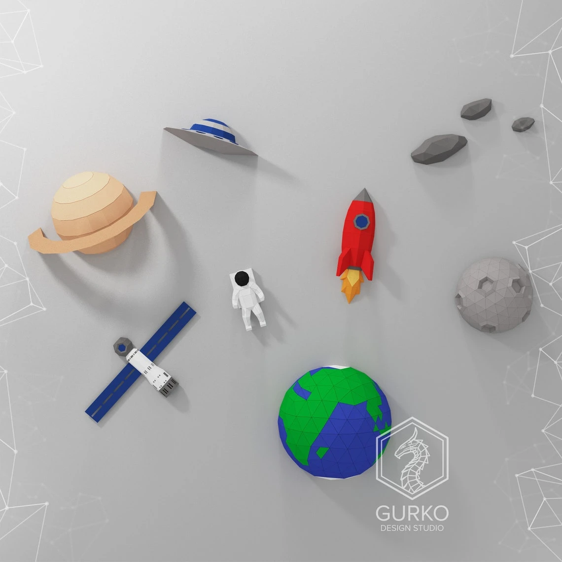 Space Papercraft, Pdf, Gurko, Pepakura, Template, 3D Origami, Paper Sculpture, Low Poly, DIY Craft