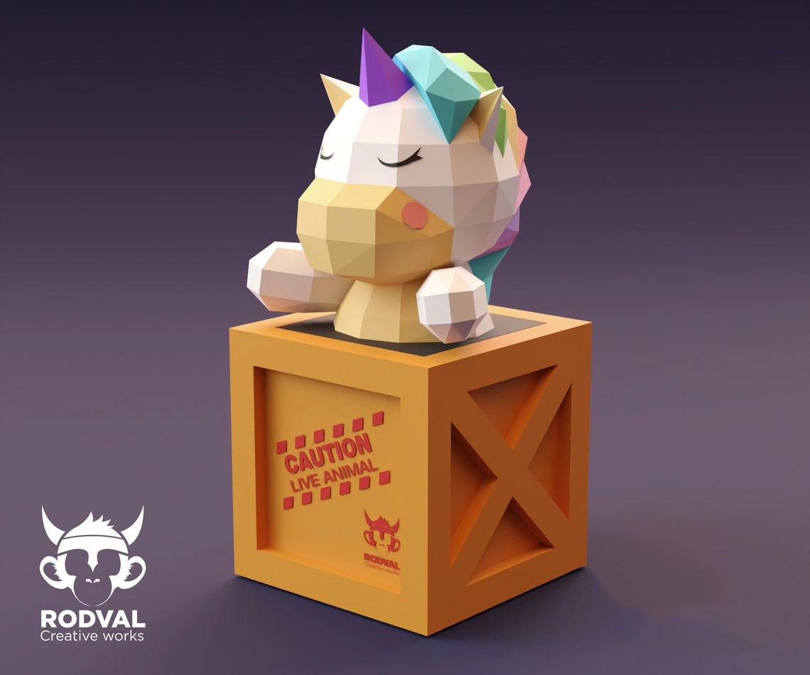 UNICORN BOX, animal, Papercraft, Template, DIY, Paper, Low Poly, Cute, Kawaii, 3D Model, Pdf Low Poply, Kids Toy