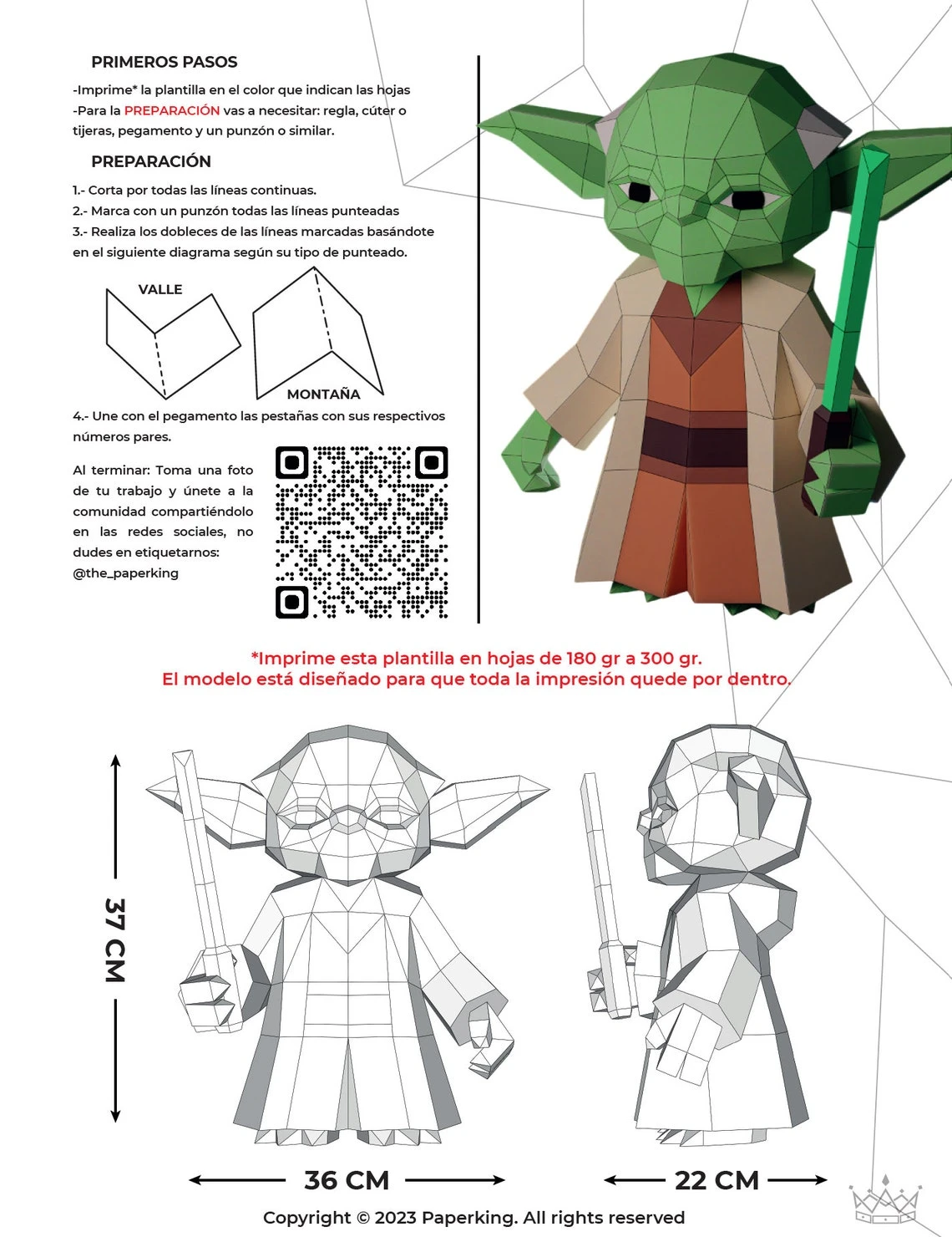 Jedi Master, Yoda, Star Wars Force Papercraft 3D, pepakura Pdf template Low polygonal Paper Sculpture Diy Decor home loft office lover gift