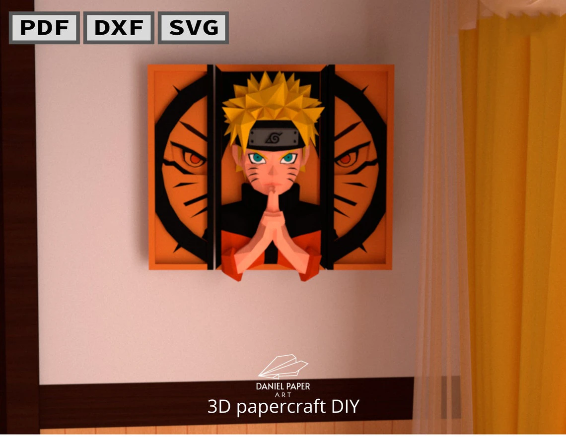 Naruto, Kurama PDF Template, DIY 3d Model, FanArt, Paper Sculpture, Low Poly, Pepakura, Craft, Manualidad, Paper Art