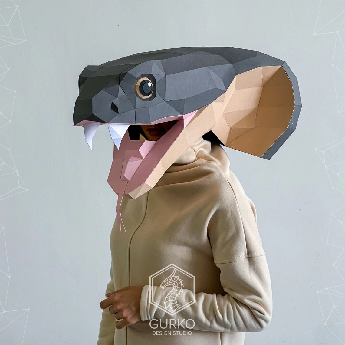 Cobra Mask Papercraft Snake Template, Pdf Pattern, Gurko, Pepakura, Origami DIY Craft Paper Mask, Low Poly Mask, Animal Mask, Halloween Mask