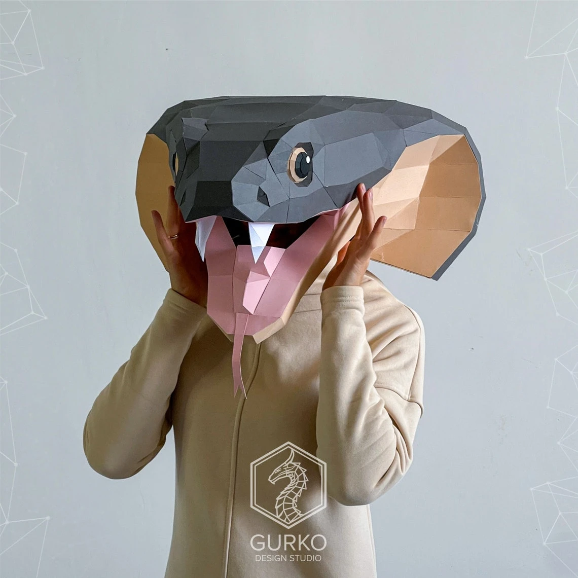 Cobra Mask Papercraft Snake Template, Pdf Pattern, Gurko, Pepakura, Origami DIY Craft Paper Mask, Low Poly Mask, Animal Mask, Halloween Mask