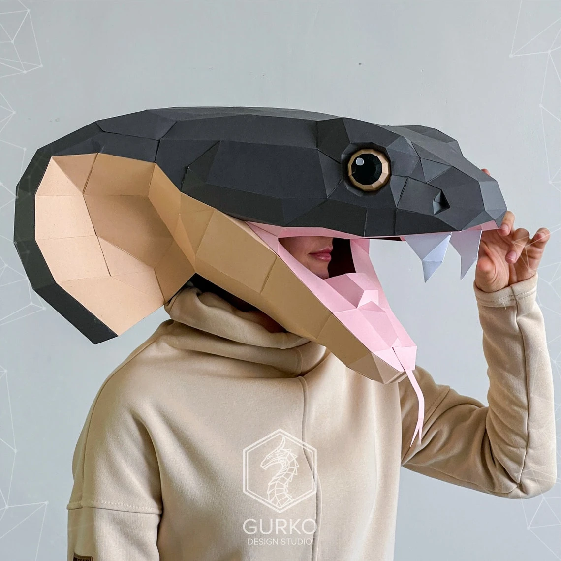 Cobra Mask Papercraft Snake Template, Pdf Pattern, Gurko, Pepakura, Origami DIY Craft Paper Mask, Low Poly Mask, Animal Mask, Halloween Mask