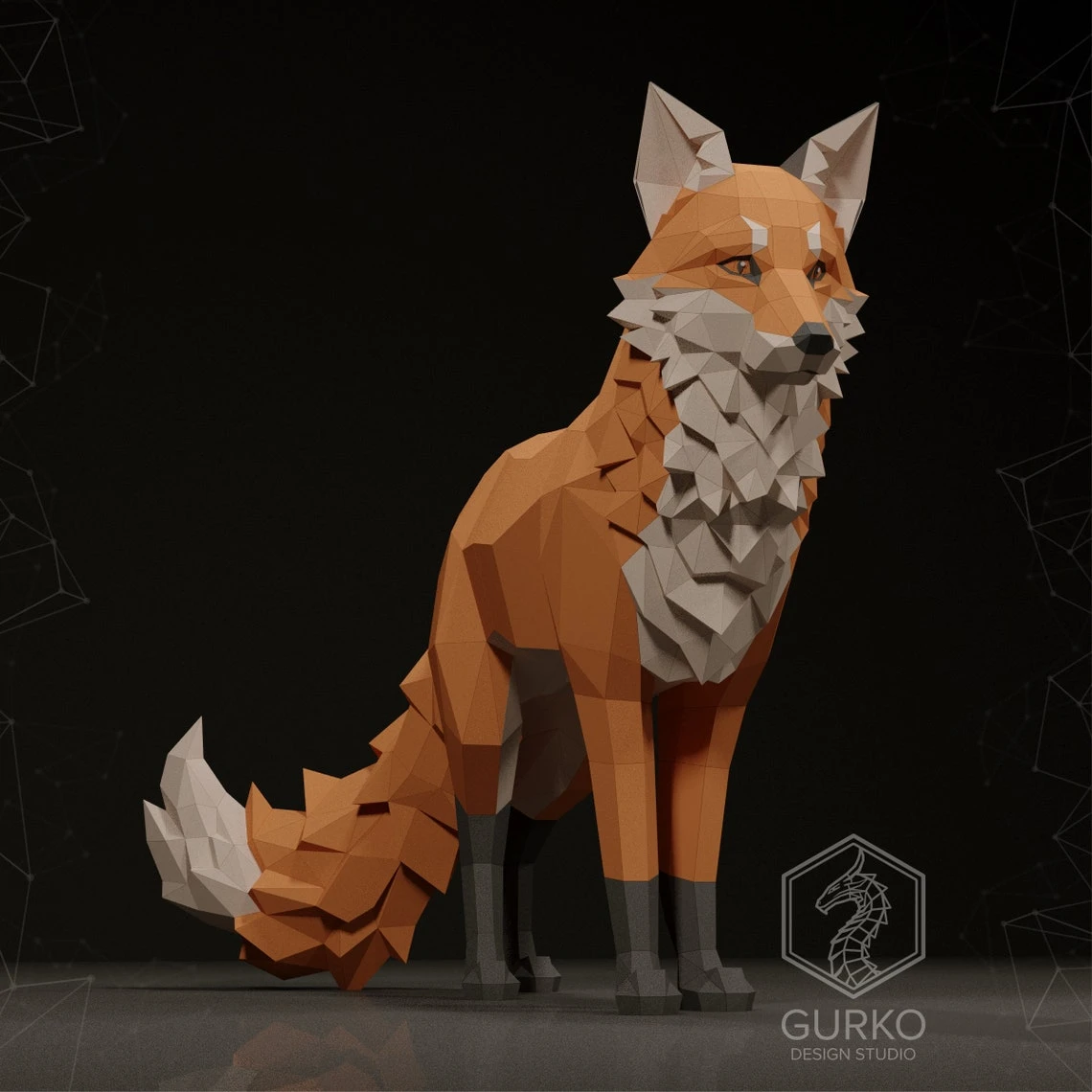 Standing Fox Papercraft, Pdf, Gurko, Pepakura, Template, 3D Origami, Paper Sculpture, Low Poly DIY Craft