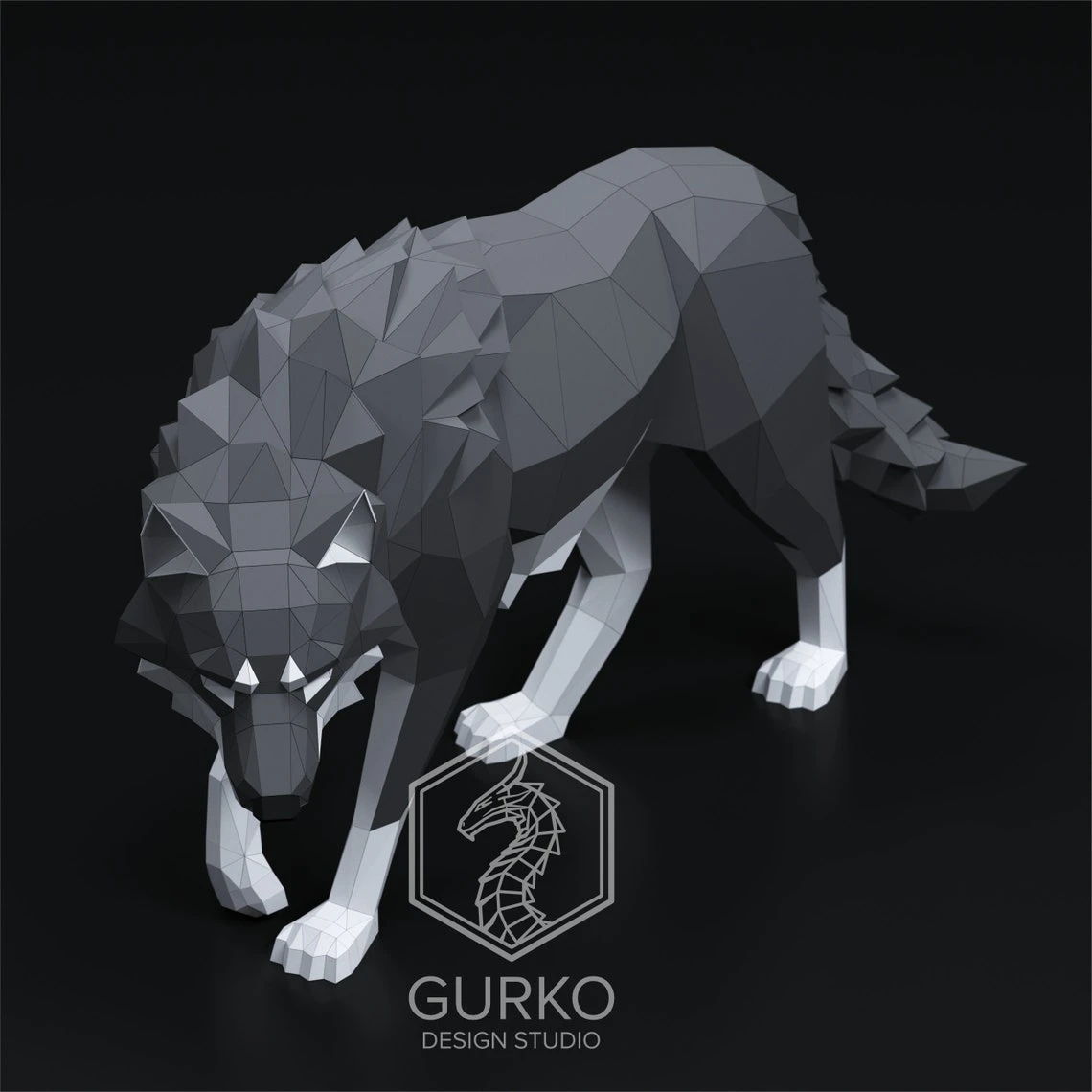 Crouching Wolf Papercraft, Pdf, Gurko, Pepakura, Template, 3D Origami, Paper Sculpture, Low Poly DIY Craft