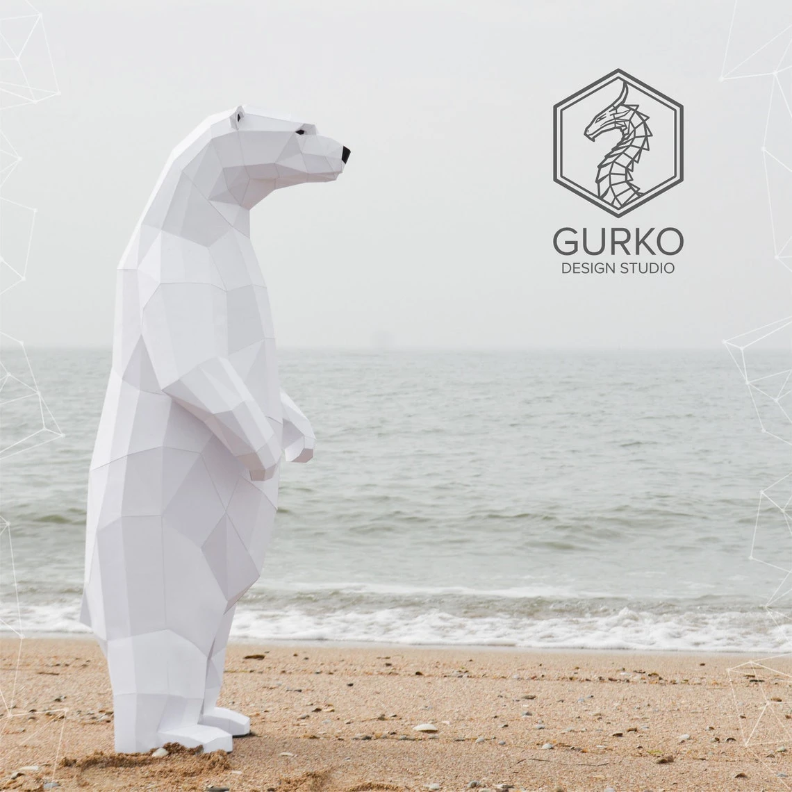 Polar Bear (1 metres) Papercraft, Pdf, Gurko, Pepakura, Template, 3D Origami, Paper Sculpture, Low Poly, DIY Craft