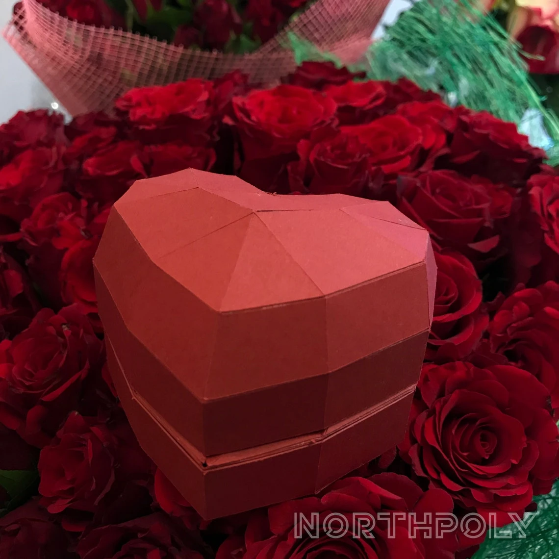 Papercraft Heart Box 2, St Valentines Day, Love, Pdf, Gurko, Pepakura, Template, 3D Origami, Paper Sculpture, Low Poly, DIY Craft