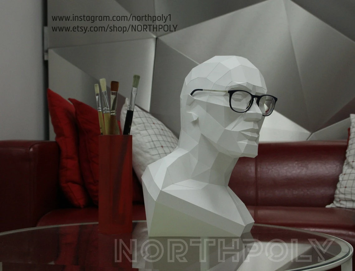 Male Bust Papercraft, Pdf, Gurko, Pepakura, Template, 3D Origami, Paper Sculpture, Low Poly, DIY Craft