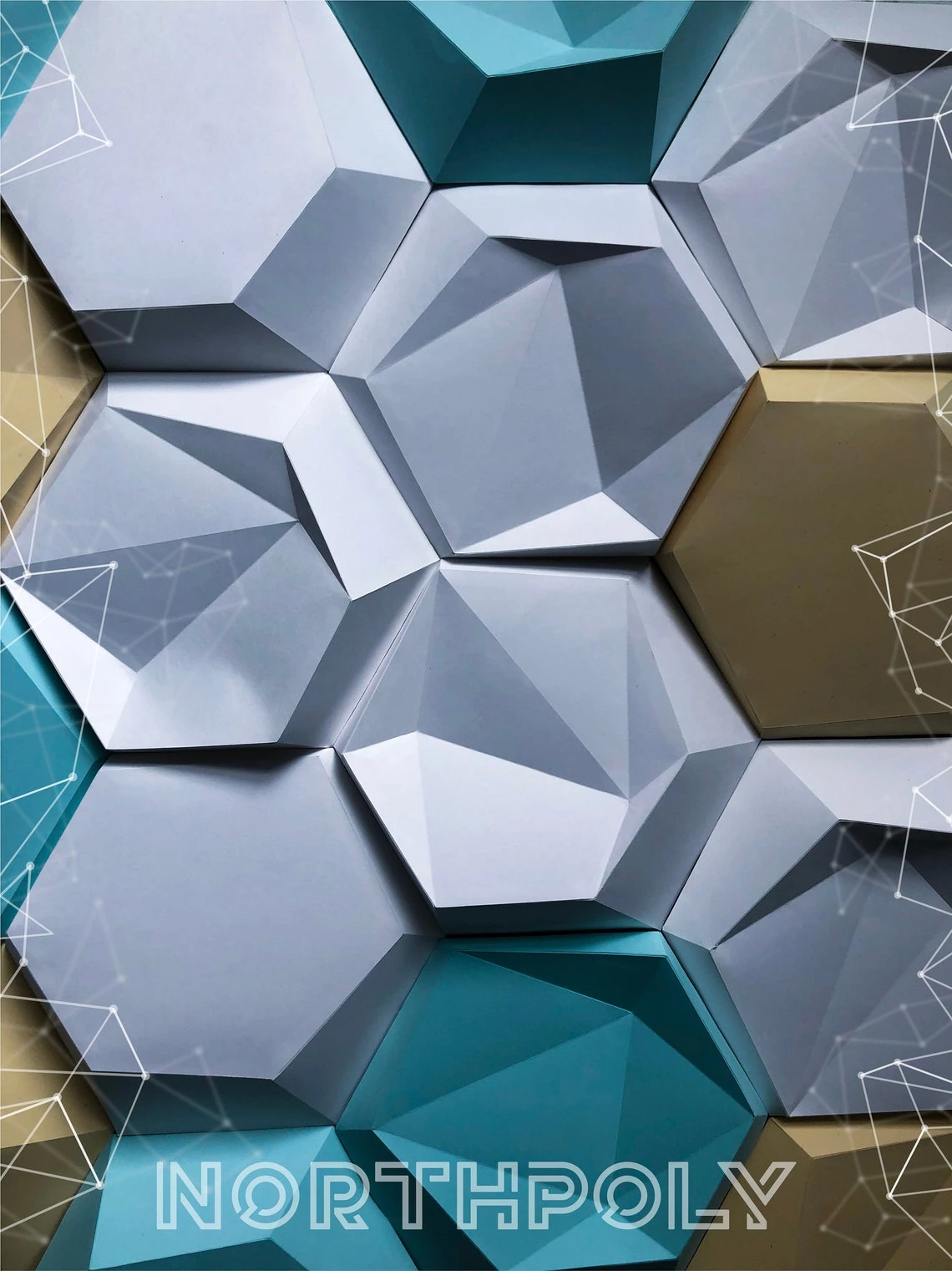 Hexagonal Tiles Papercraft, Pdf, Gurko, Pepakura, Template, 3D Origami, Paper Sculpture, Low Poly, DIY Craft