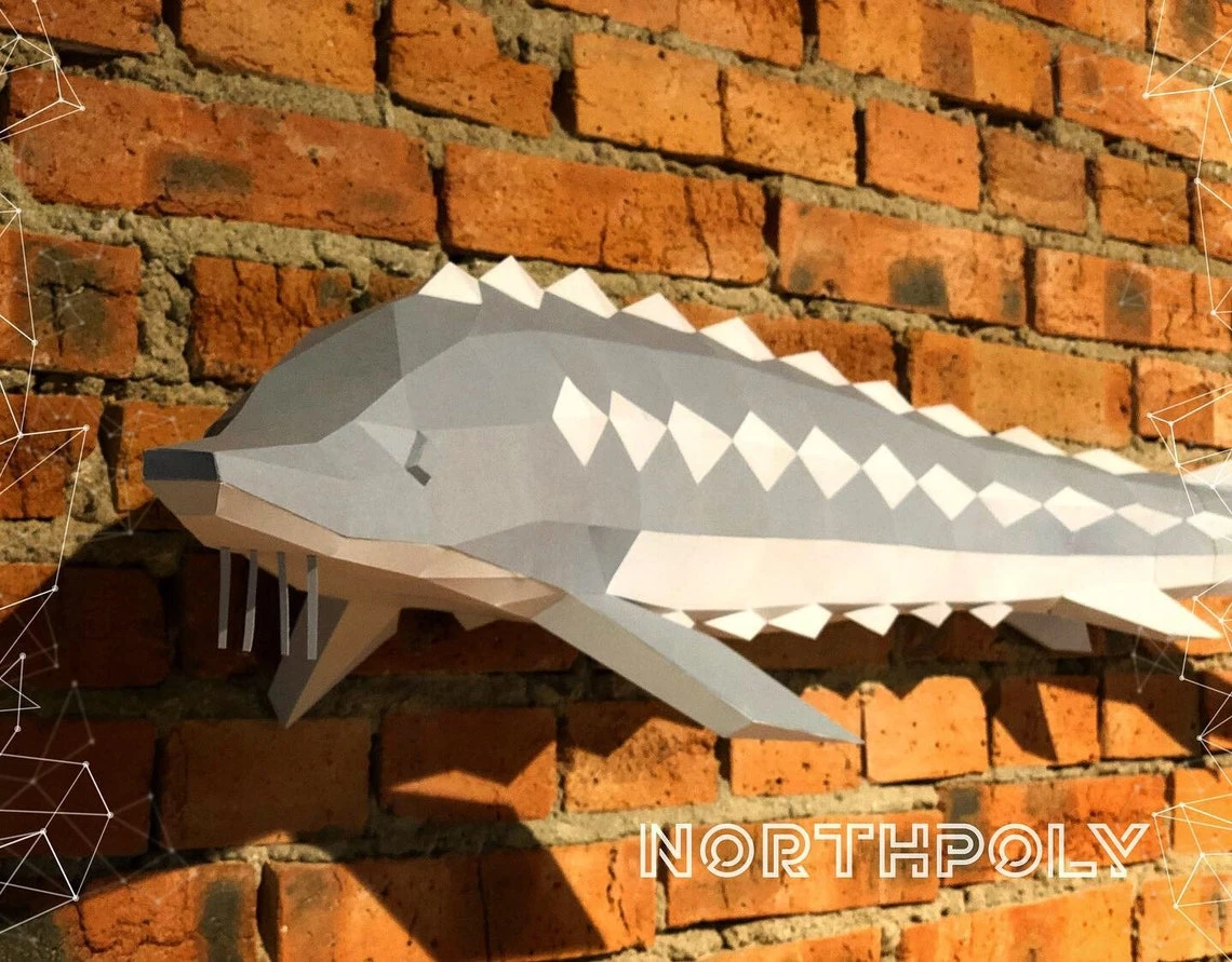 Sturgeon Papercraft, Fish, Pdf, Gurko, Pepakura, Template, 3D Origami, Paper Sculpture, Low Poly, DIY Craft