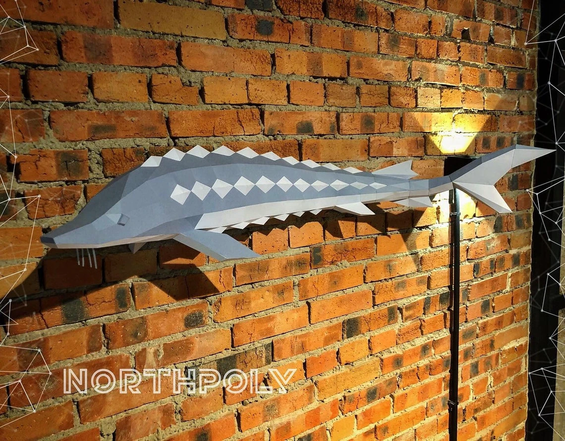 Sturgeon Papercraft, Fish, Pdf, Gurko, Pepakura, Template, 3D Origami, Paper Sculpture, Low Poly, DIY Craft