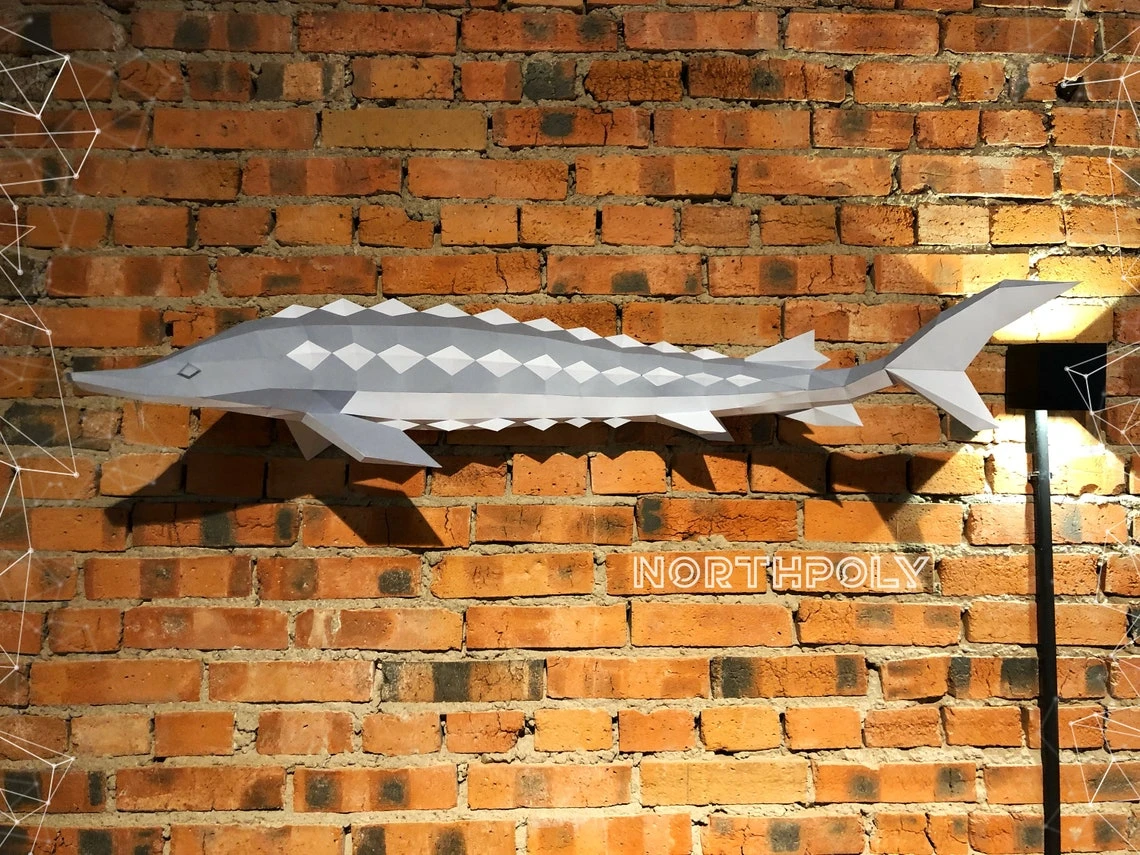 Sturgeon Papercraft, Fish, Pdf, Gurko, Pepakura, Template, 3D Origami, Paper Sculpture, Low Poly, DIY Craft