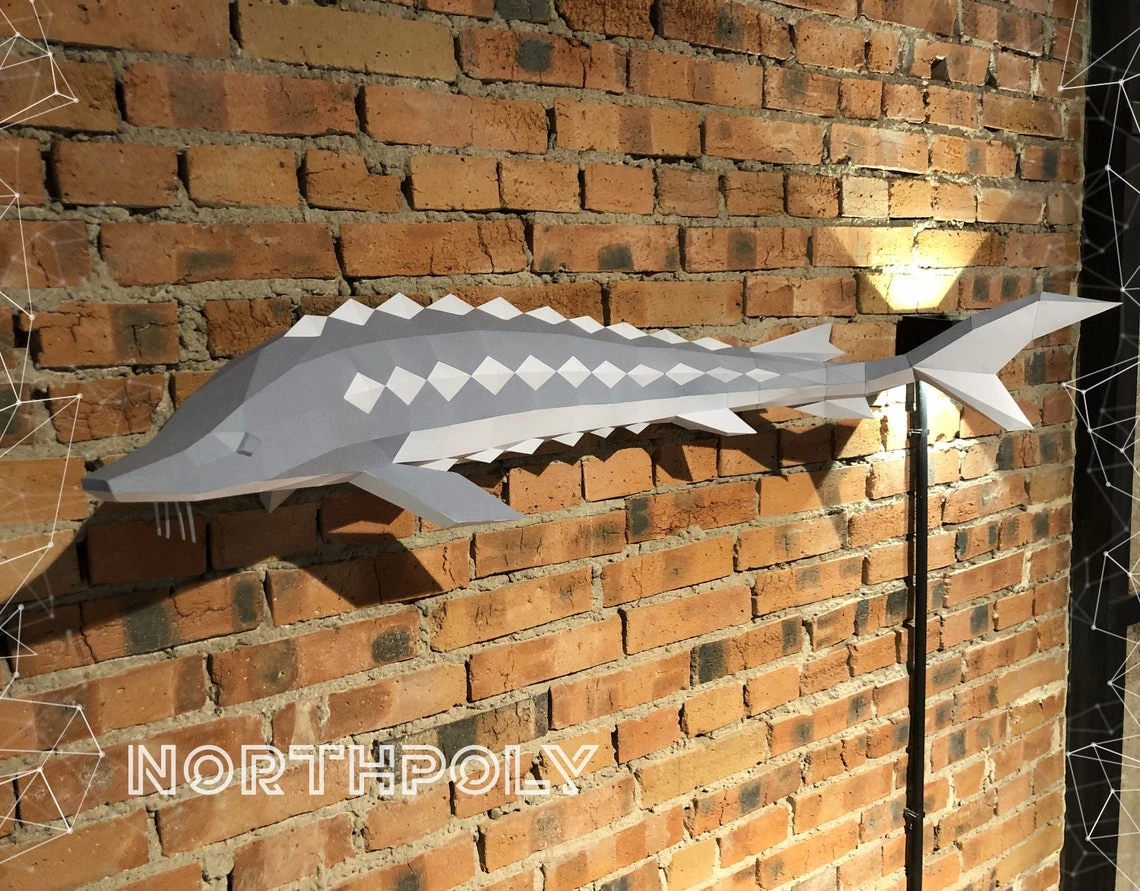 Sturgeon Papercraft, Fish, Pdf, Gurko, Pepakura, Template, 3D Origami, Paper Sculpture, Low Poly, DIY Craft