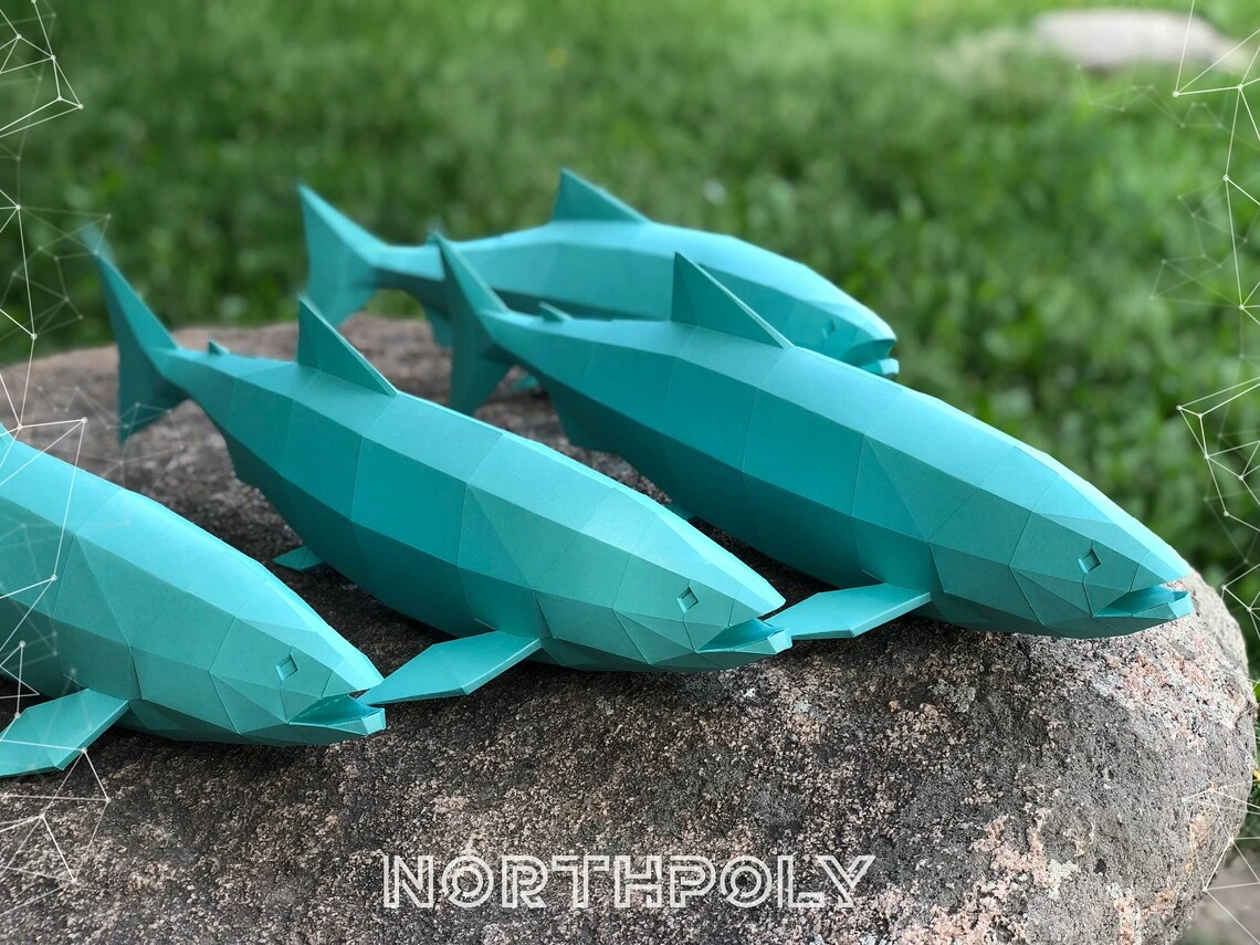 Papercraft Salmon 4 pieces, Fish, Pdf, Gurko, Pepakura, Template, 3D Origami, Paper Sculpture, Low Poly, DIY Craft