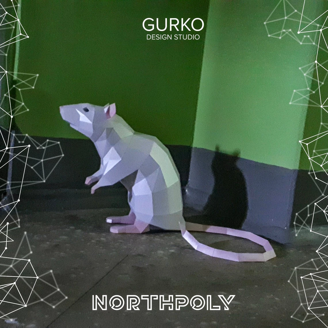 Papercraft Rat On Hind Legs, Mouse, Pdf, Gurko, Pepakura, Template, 3D Origami, Paper Sculpture, Low Poly, DIY Craft