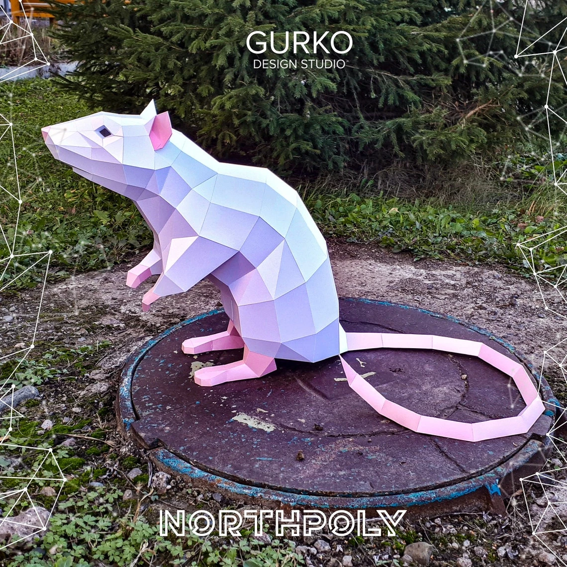 Papercraft Rat On Hind Legs, Mouse, Pdf, Gurko, Pepakura, Template, 3D Origami, Paper Sculpture, Low Poly, DIY Craft