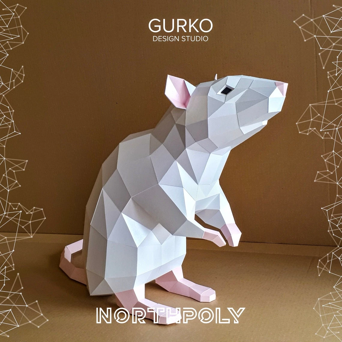 Papercraft Rat On Hind Legs, Mouse, Pdf, Gurko, Pepakura, Template, 3D Origami, Paper Sculpture, Low Poly, DIY Craft