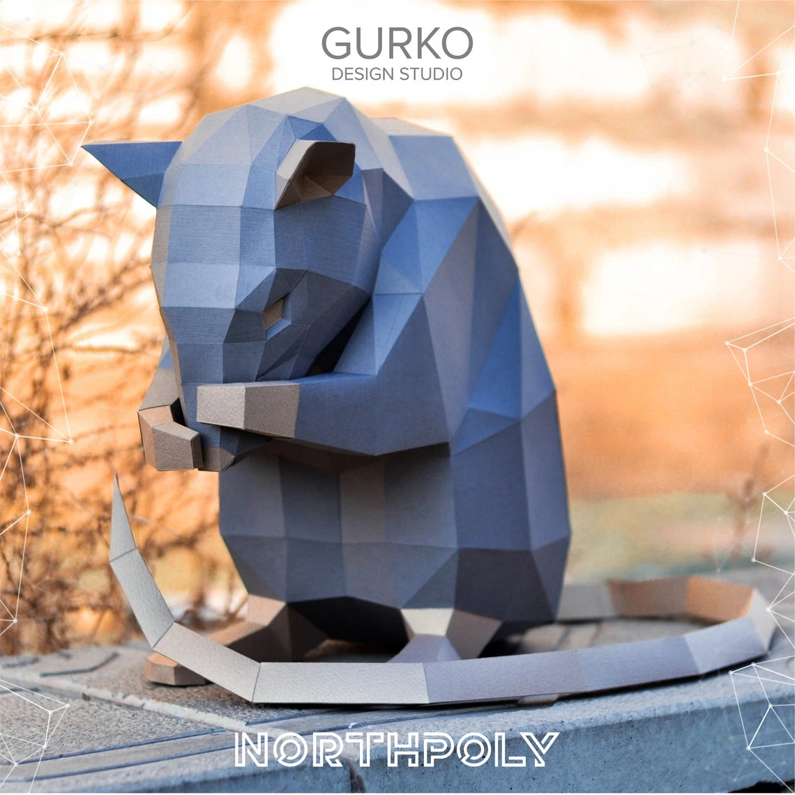 Papercraft Rat Covers His Face, Mouse, Pdf, Gurko, Pepakura, Template, 3D Origami, Paper Sculpture, Low Poly, DIY Craft