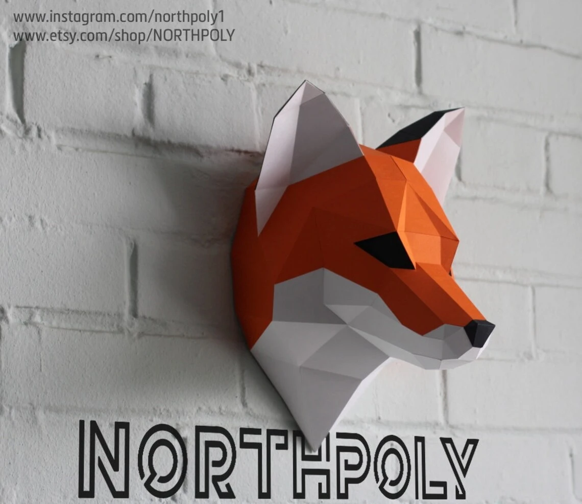 Fox Head Papercraft, Pdf, Gurko, Pepakura, Template, 3D Origami, Paper Sculpture, Low Poly, DIY Craft