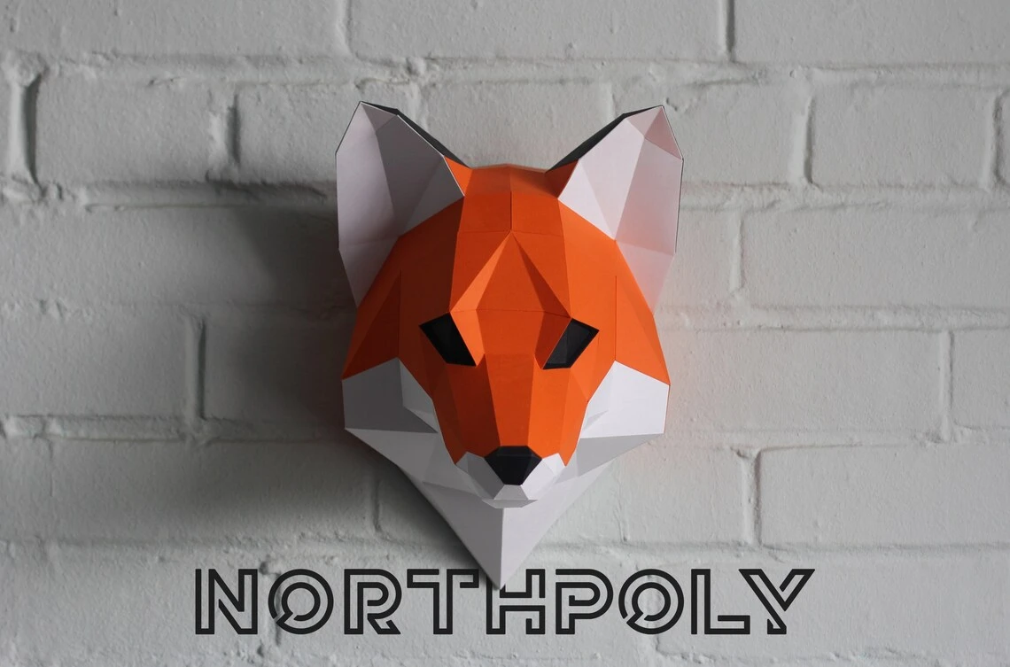 Fox Head Papercraft, Pdf, Gurko, Pepakura, Template, 3D Origami, Paper Sculpture, Low Poly, DIY Craft