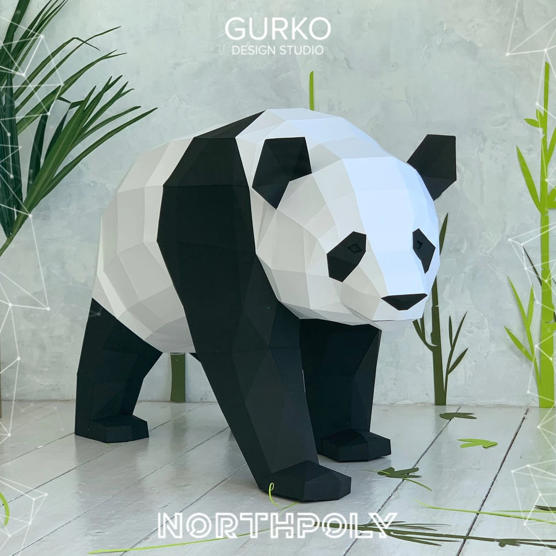 Walking Panda Papercraft, Bear, Pdf, Gurko, Pepakura, Template, 3D Origami, Paper Sculpture, Low Poly, DIY Craft