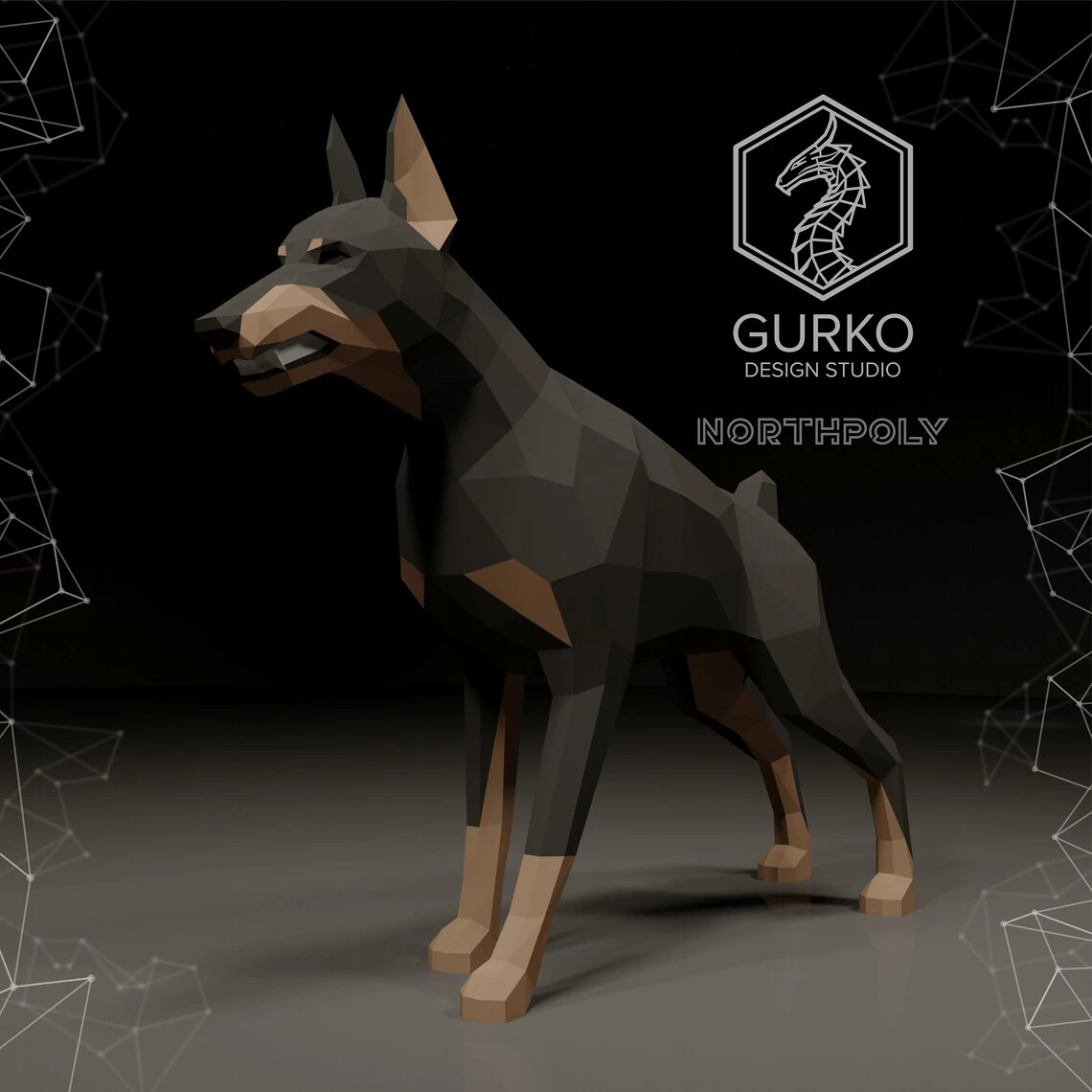 Angry Dobermann Papercraft, Dog, Pdf, Gurko, Pepakura, Template, 3D Origami, Paper Sculpture, Low Poly, DIY Craft