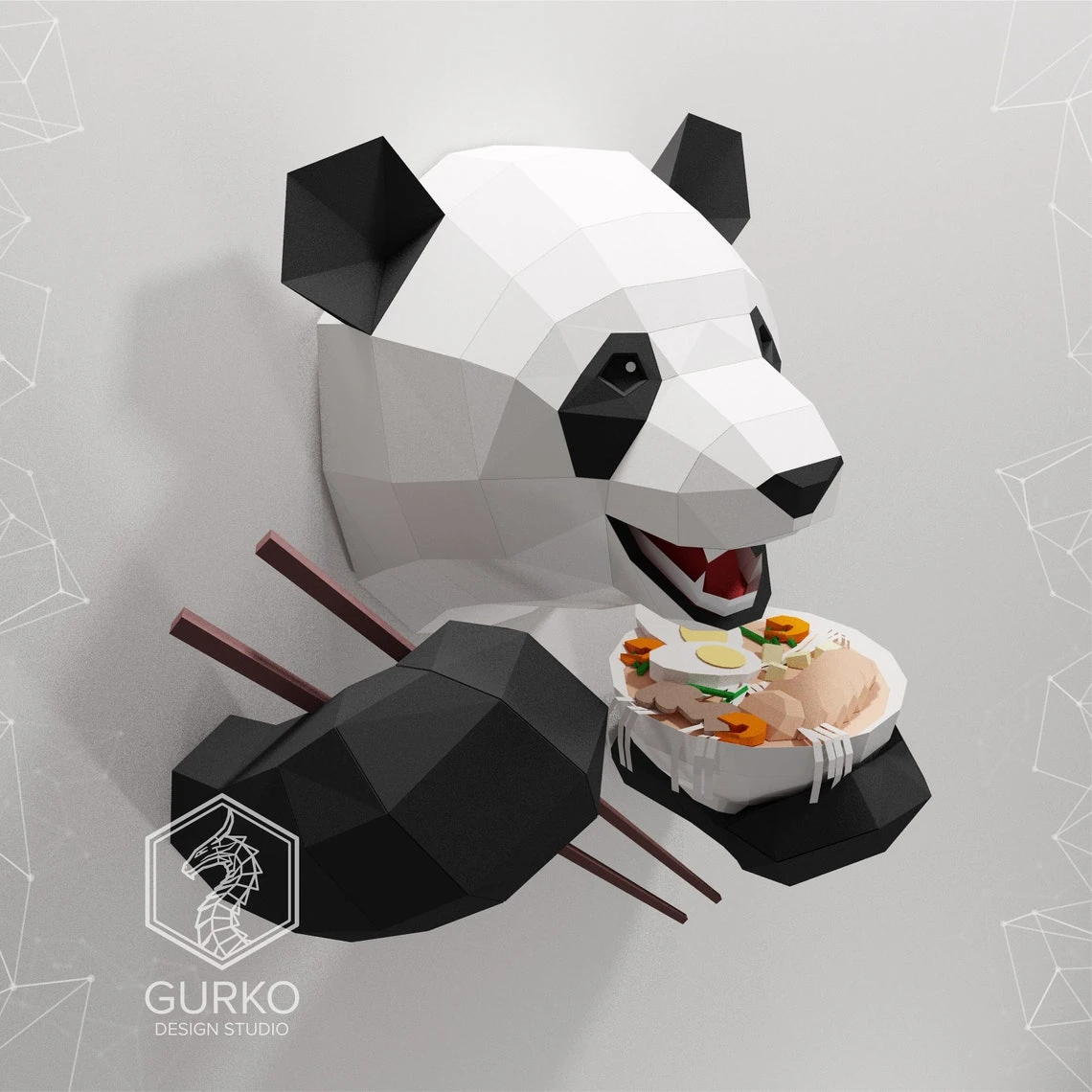 Funny Panda Papercraft, Bear, Pdf, Gurko, Pepakura, Template, 3D Origami, Paper Sculpture, Low Poly, DIY Craft