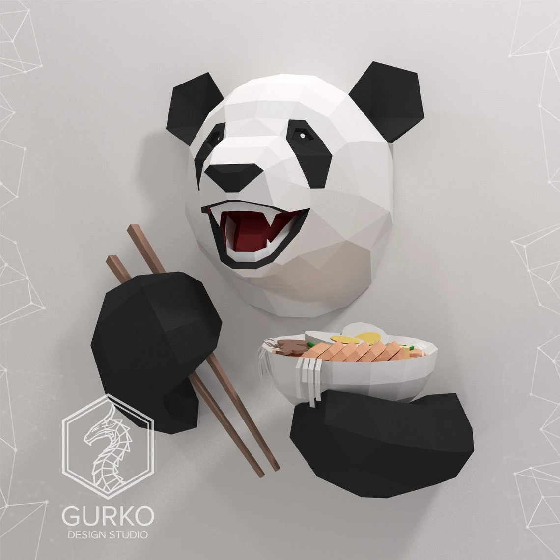 Funny Panda Papercraft, Bear, Pdf, Gurko, Pepakura, Template, 3D Origami, Paper Sculpture, Low Poly, DIY Craft