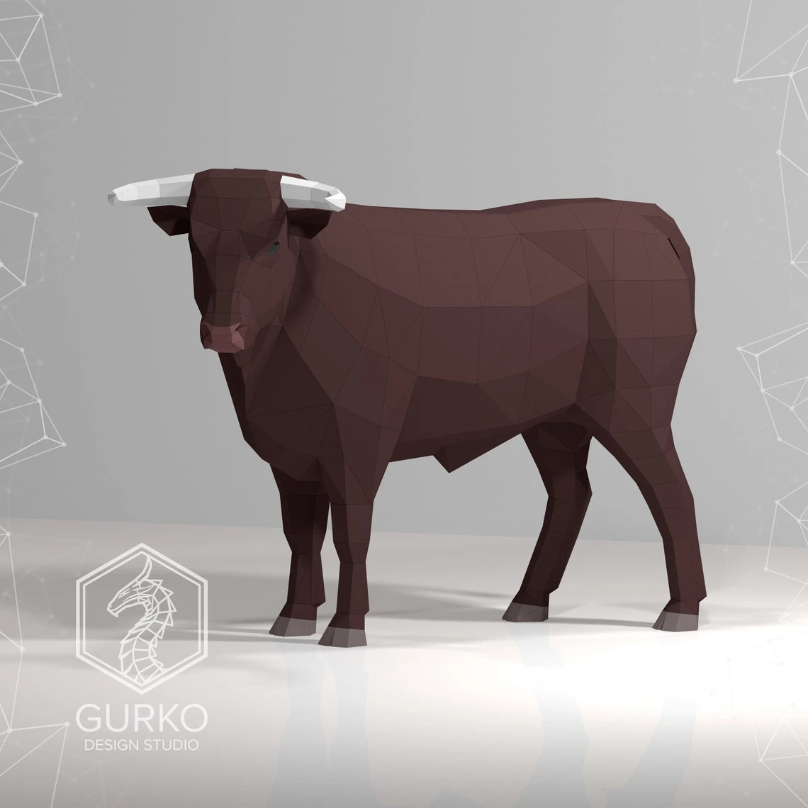 Full Length Bull Papercraft, Pdf, Gurko, Pepakura, Template, 3D Origami, Paper Sculpture, Low Poly, DIY Craft