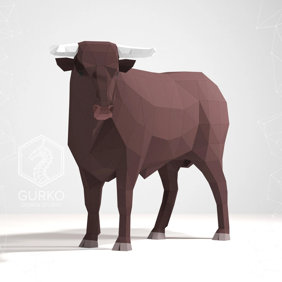 Full Length Bull Papercraft, Pdf, Gurko, Pepakura, Template, 3D Origami, Paper Sculpture, Low Poly, DIY Craft