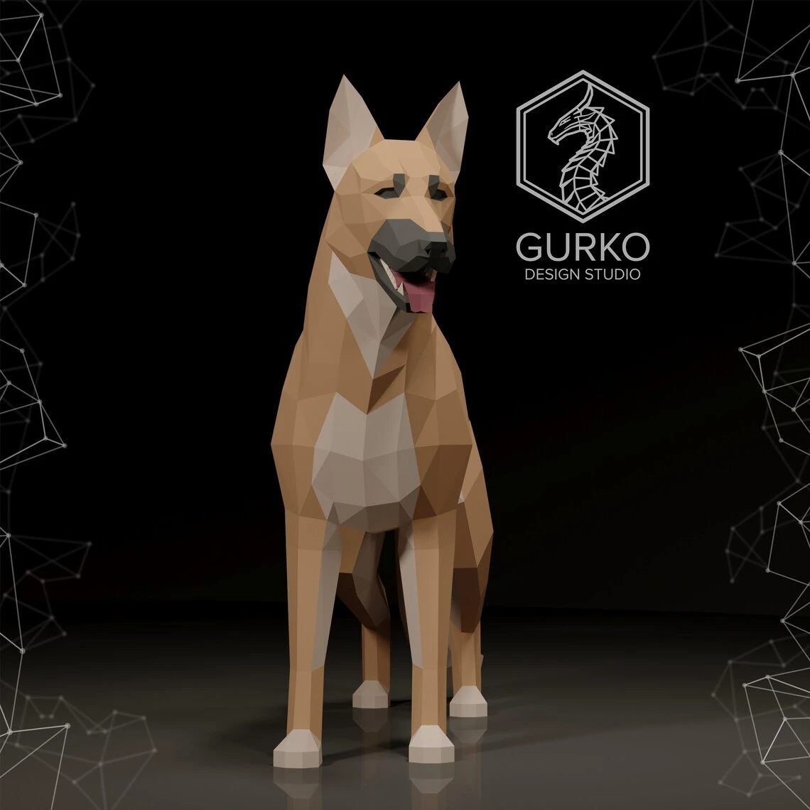 German Shepherd Papercraft, Dog, Pdf, Gurko, Pepakura, Template, 3D Origami, Paper Sculpture, Low Poly, DIY Craft