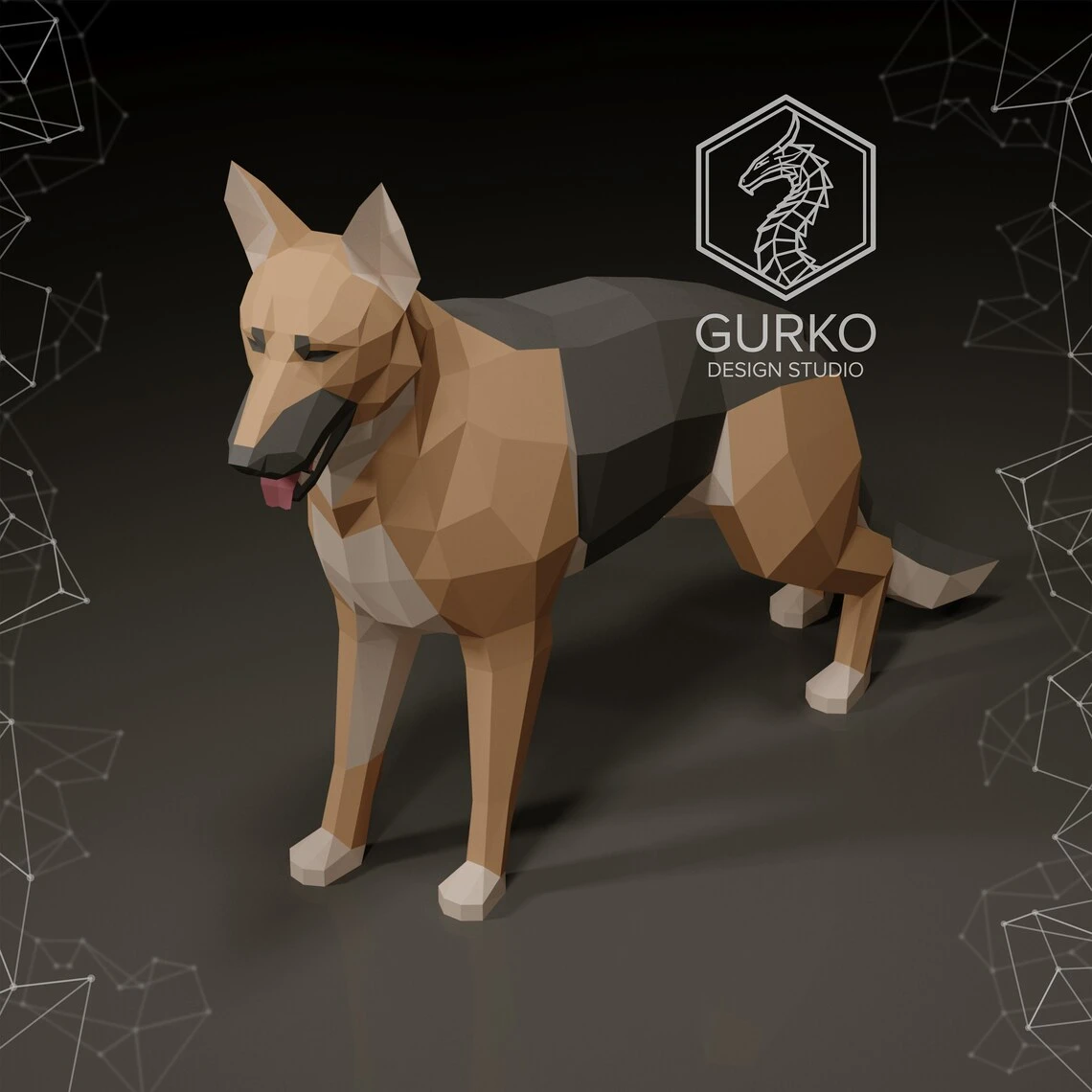 German Shepherd Papercraft, Dog, Pdf, Gurko, Pepakura, Template, 3D Origami, Paper Sculpture, Low Poly, DIY Craft