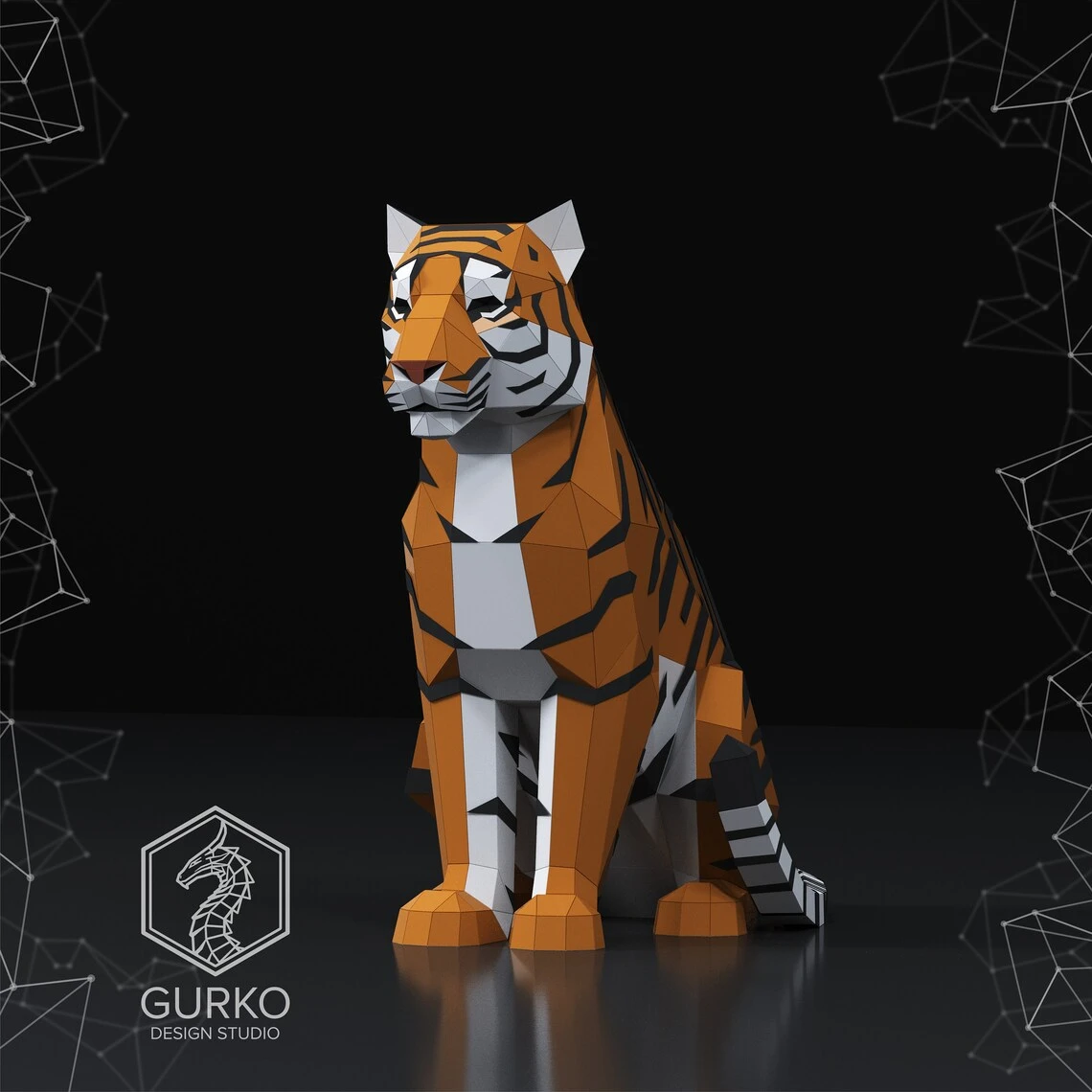 Straight Sitting Tiger Papercraft, Pdf, Gurko, Pepakura, Template, 3D Origami, Paper Sculpture, Low Poly, DIY Craft