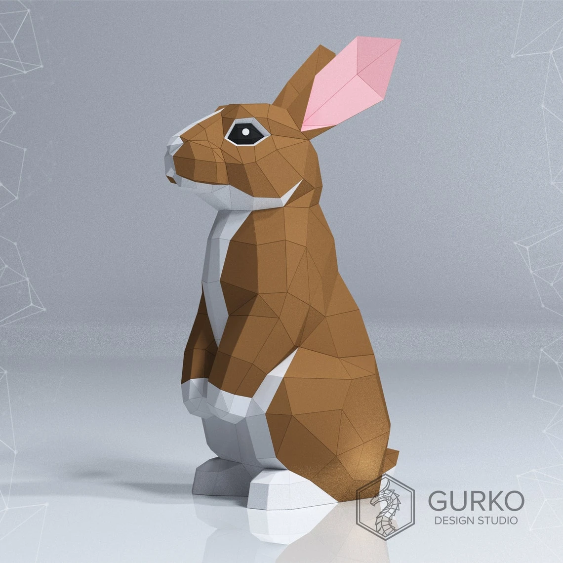 Standing Rabbit Papercraft, Hare, Pdf, Gurko, Pepakura, Template, 3D Origami, Paper Sculpture, Low Poly, DIY Craft