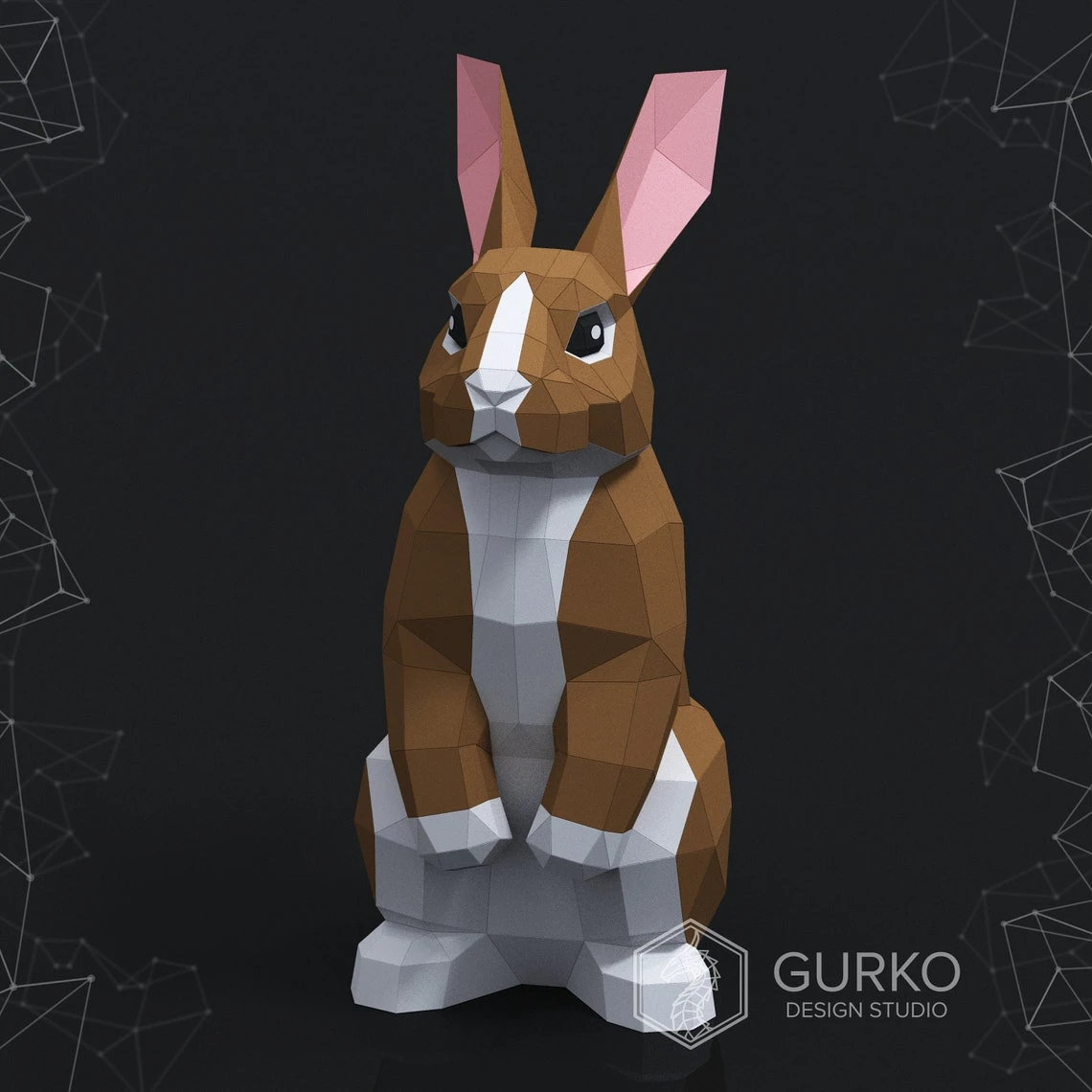 Standing Rabbit Papercraft, Hare, Pdf, Gurko, Pepakura, Template, 3D Origami, Paper Sculpture, Low Poly, DIY Craft