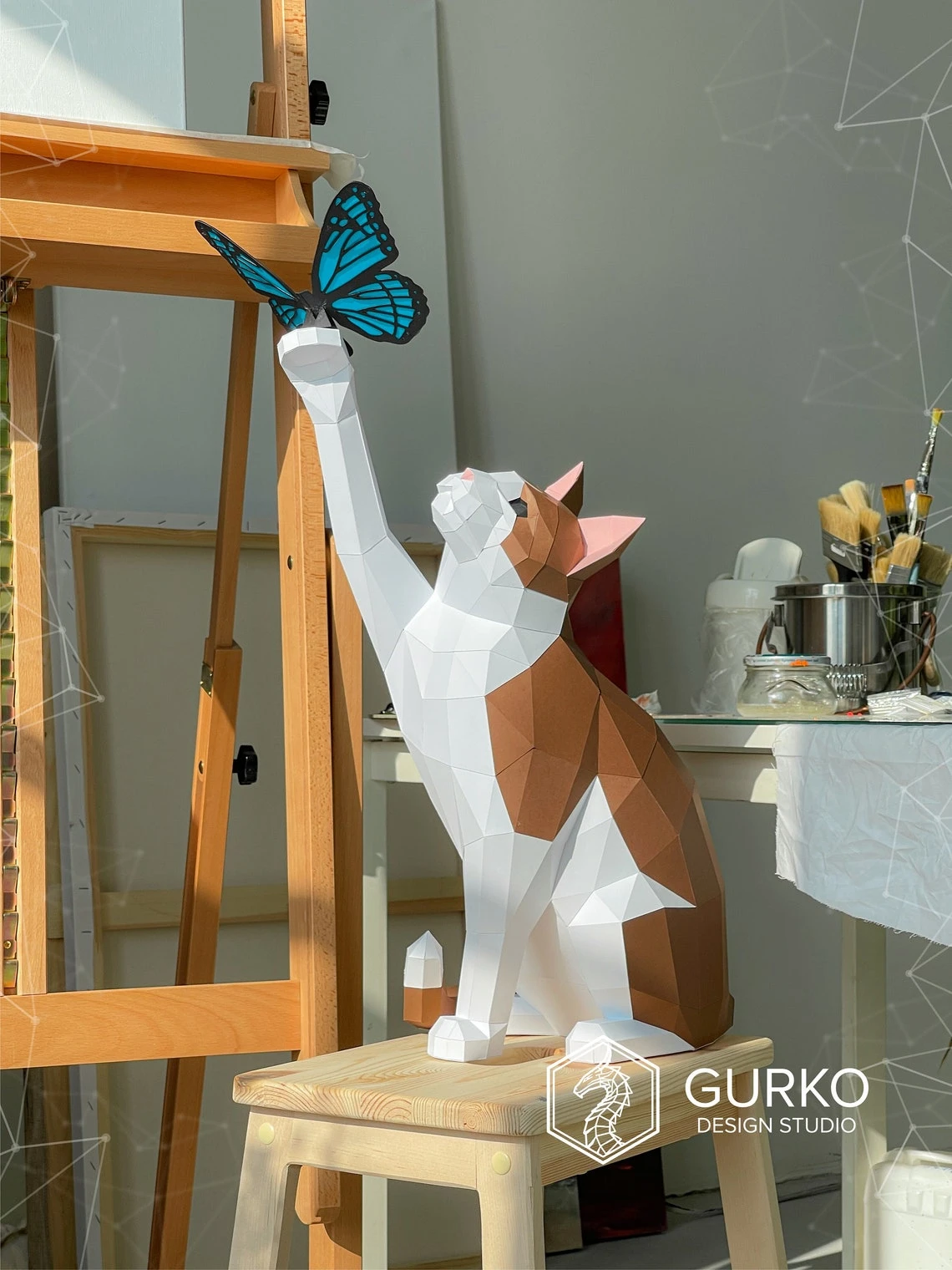 Papercraft Cat With Butterfly, Pdf, Gurko, Pepakura, Template, 3D Origami, Paper Sculpture, Low Poly, DIY Craft