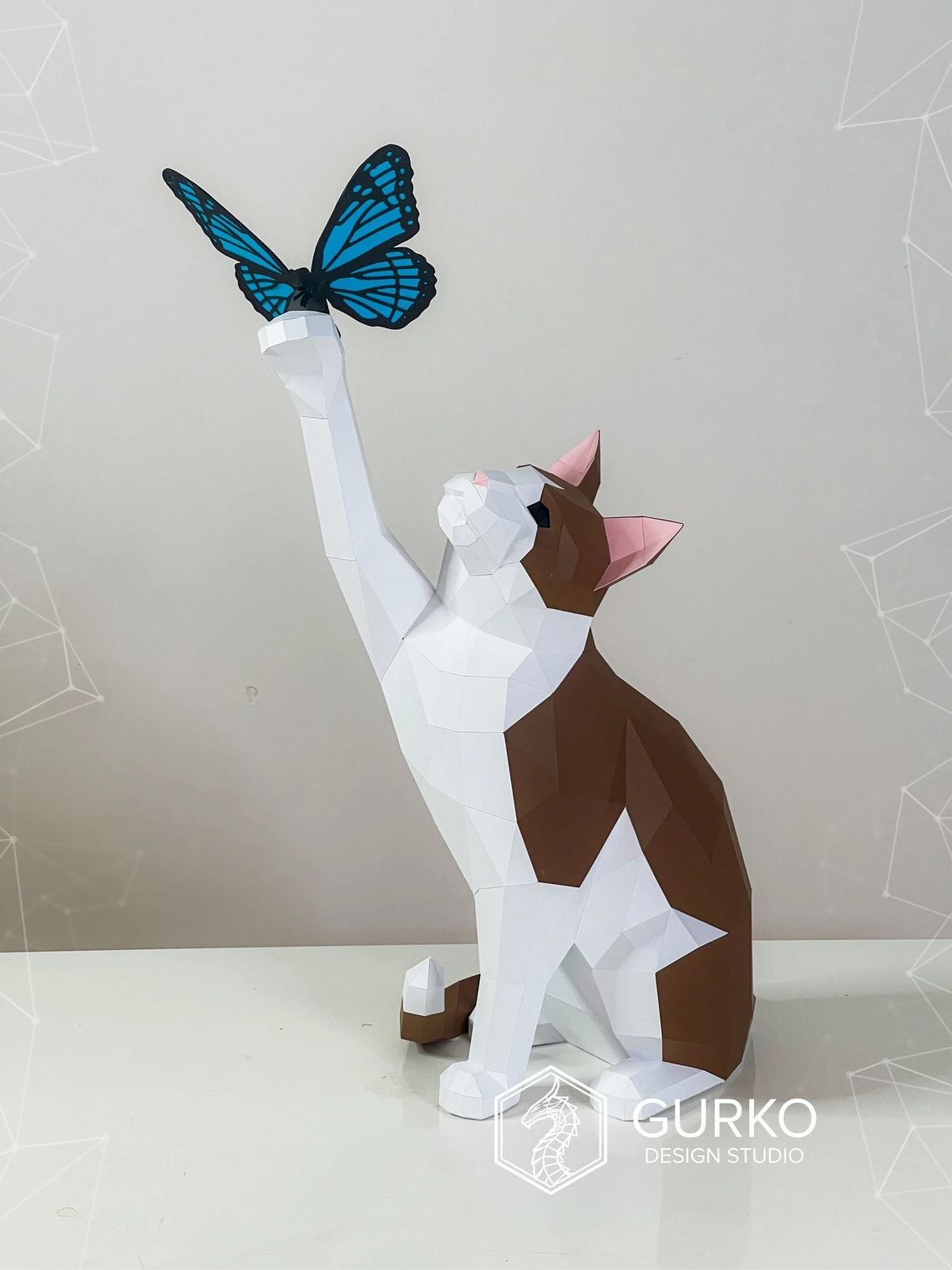 Papercraft Cat With Butterfly, Pdf, Gurko, Pepakura, Template, 3D Origami, Paper Sculpture, Low Poly, DIY Craft