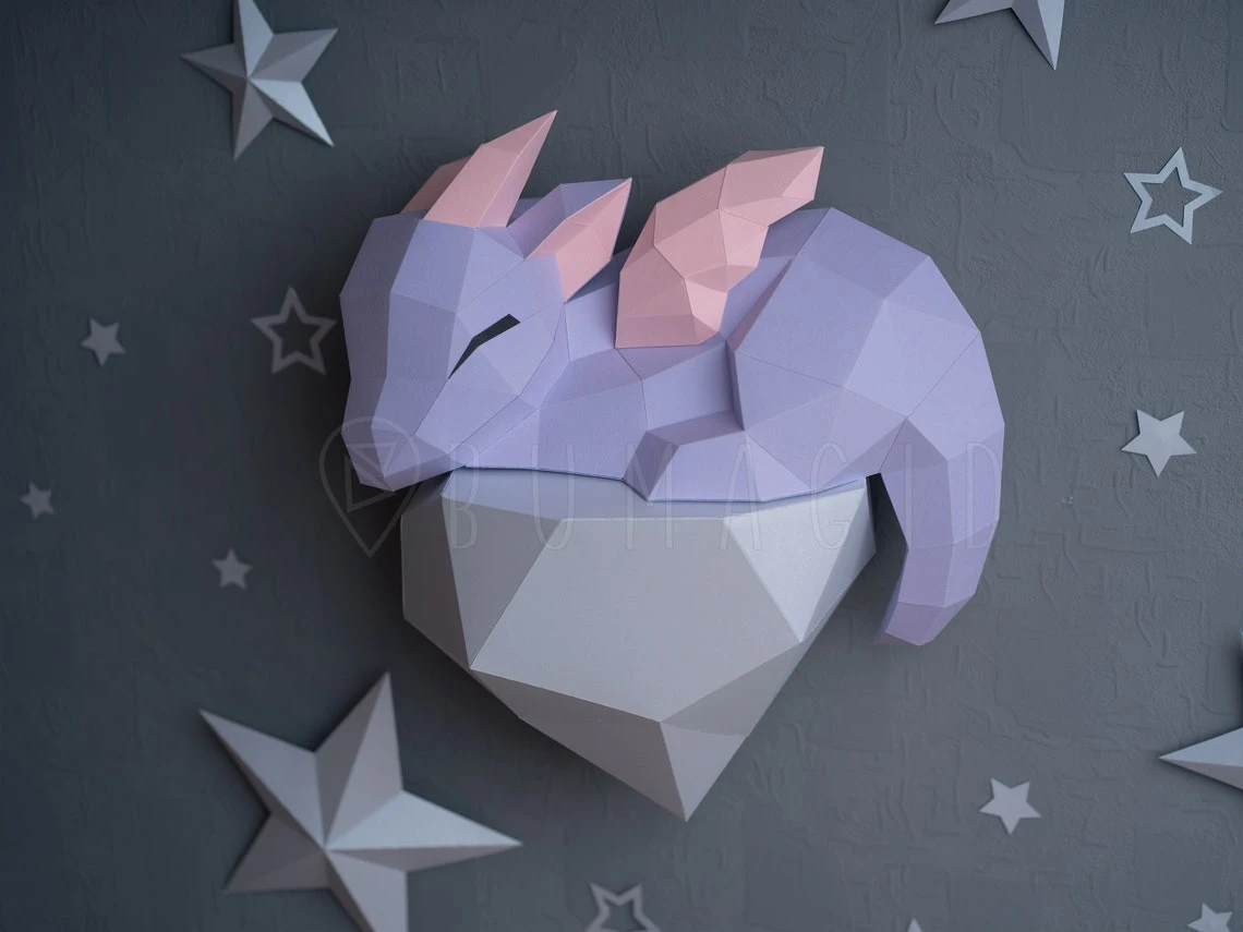 Dragon on a rock for Creative Crafts & Decor, PDF Template, Paper Sculpture, DIY, Pepakura Pattern, Handmade, Papercraft, Lowpoly, Lowpoly Papercraft, BUMAGID