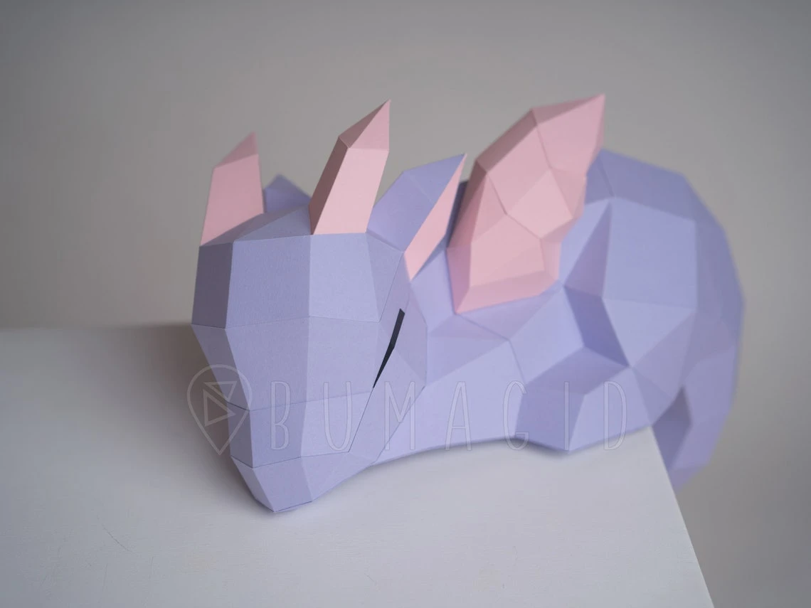 Dragon on a rock for Creative Crafts & Decor, PDF Template, Paper Sculpture, DIY, Pepakura Pattern, Handmade, Papercraft, Lowpoly, Lowpoly Papercraft, BUMAGID