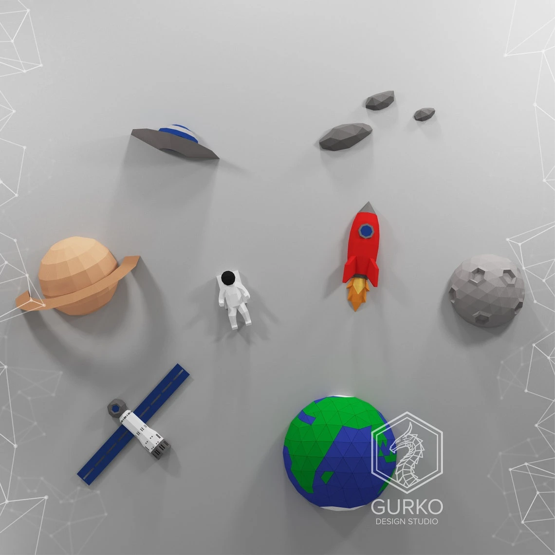 Space Papercraft, Pdf, Gurko, Pepakura, Template, 3D Origami, Paper Sculpture, Low Poly, DIY Craft