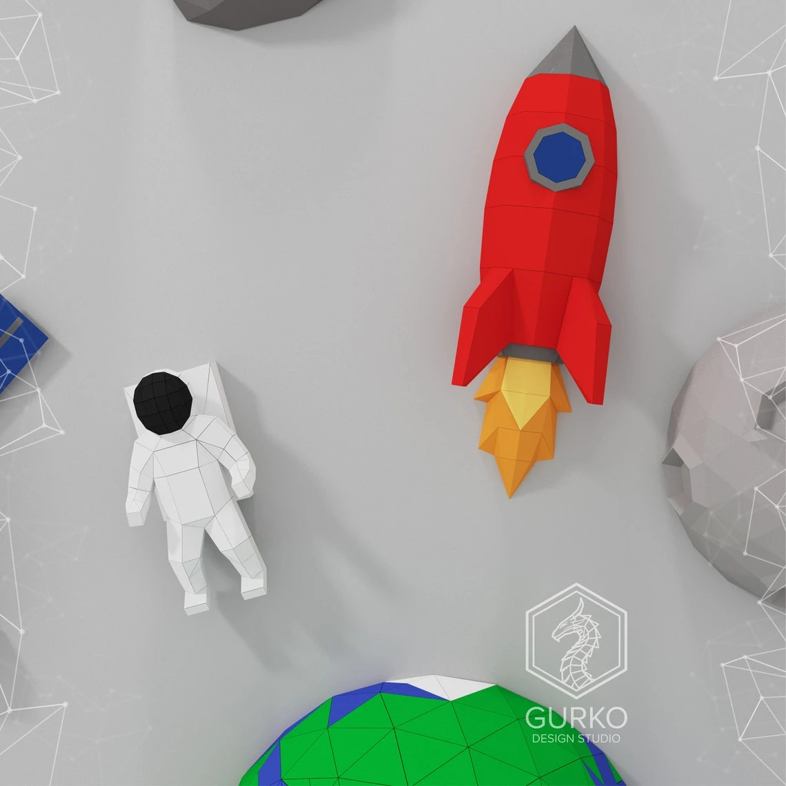 Space Papercraft, Pdf, Gurko, Pepakura, Template, 3D Origami, Paper Sculpture, Low Poly, DIY Craft