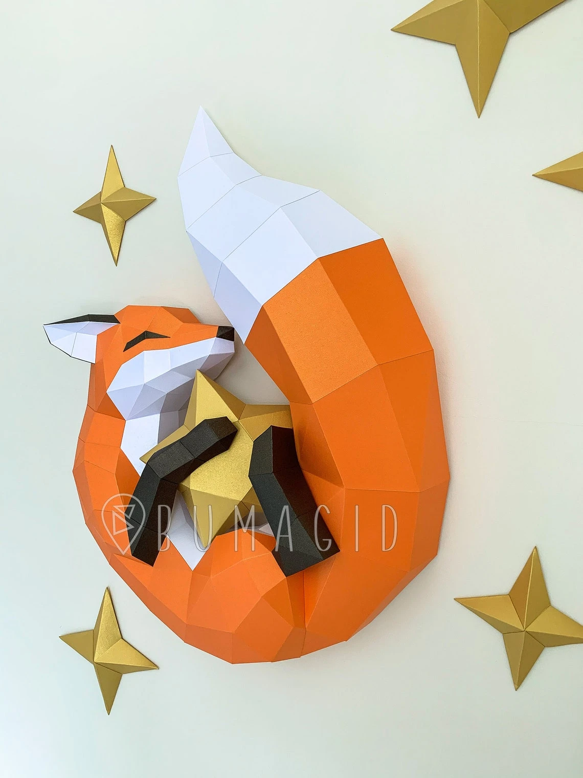 Fox with the star for Creative Crafts & Decor, PDF Template, Paper Sculpture, DIY, Pepakura Pattern, Handmade, Papercraft, Lowpoly, Lowpoly Papercraft, BUMAGID